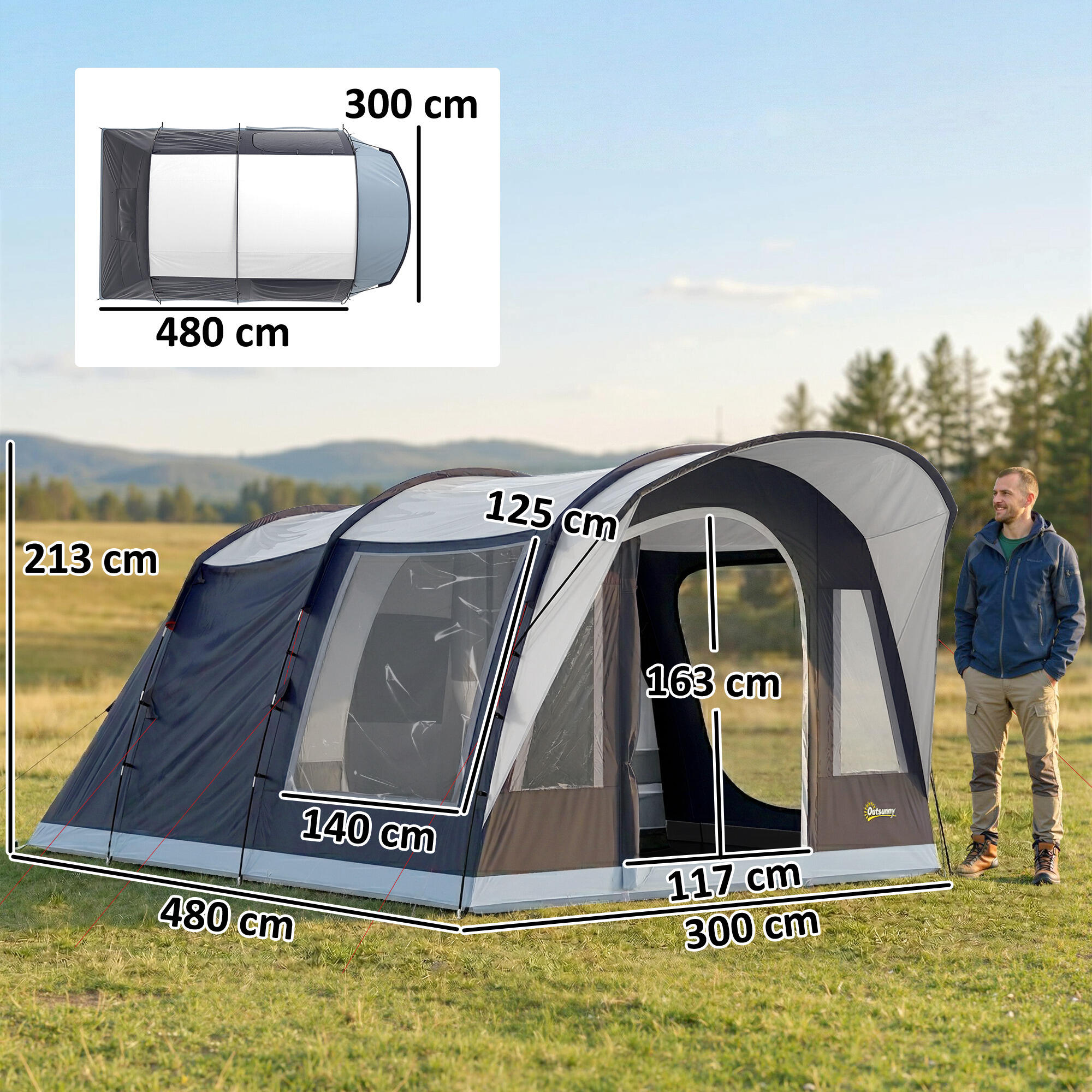 Outsunny Tenda Tunnel da Campeggio Impermeabile per 4 Persone, Blu Navy 3/7