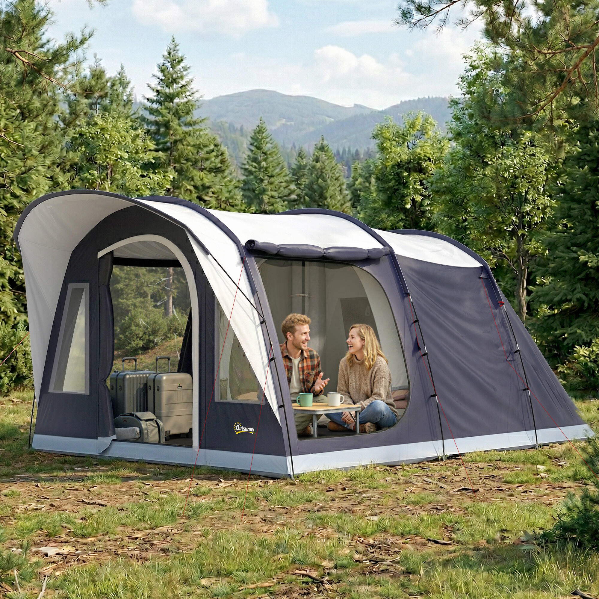 Outsunny Tenda Tunnel da Campeggio Impermeabile per 4 Persone, Blu Navy 2/7