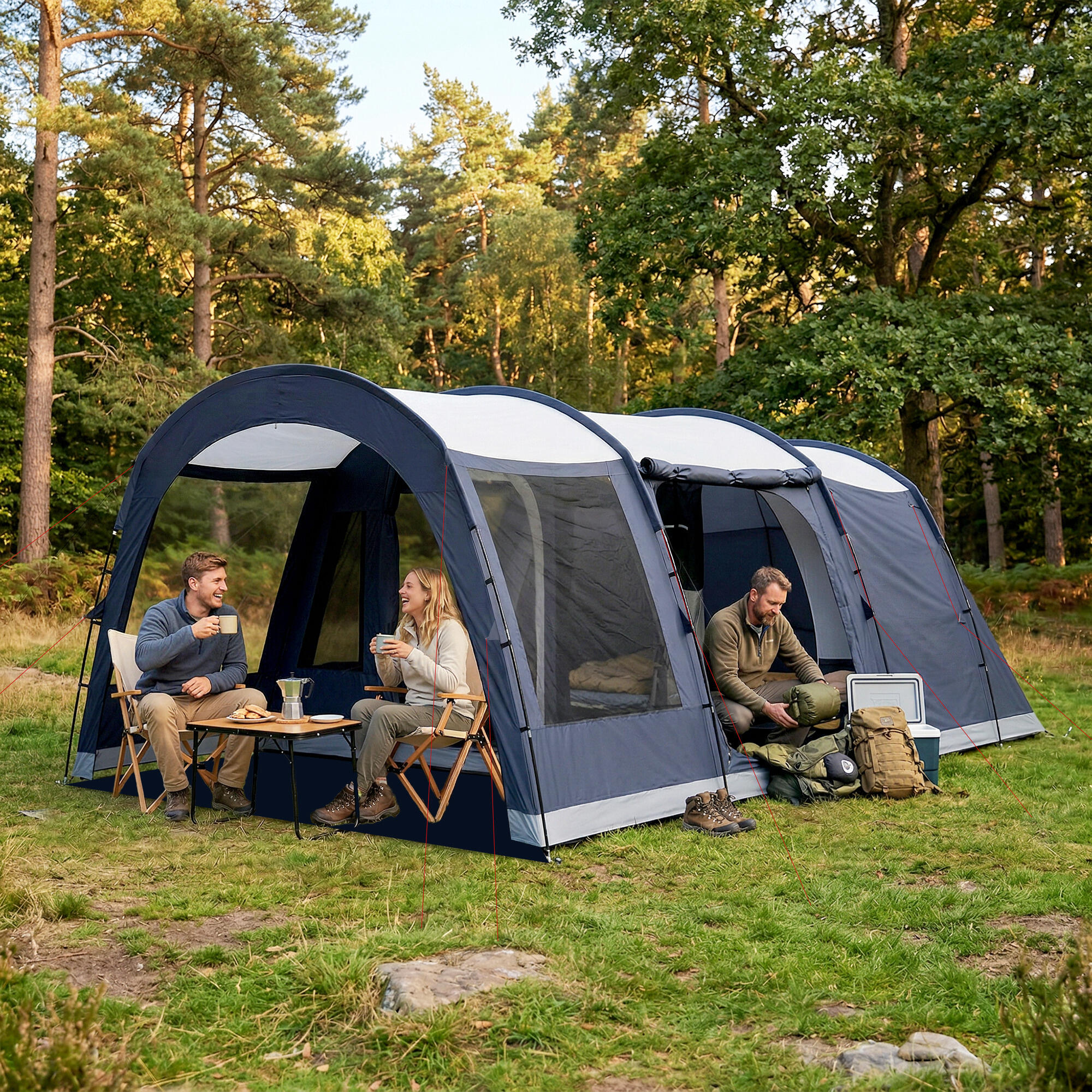 Outsunny Tenda Tunnel Impermeabile 3000mm per 2-4 Persone, Blu Navy 2/7
