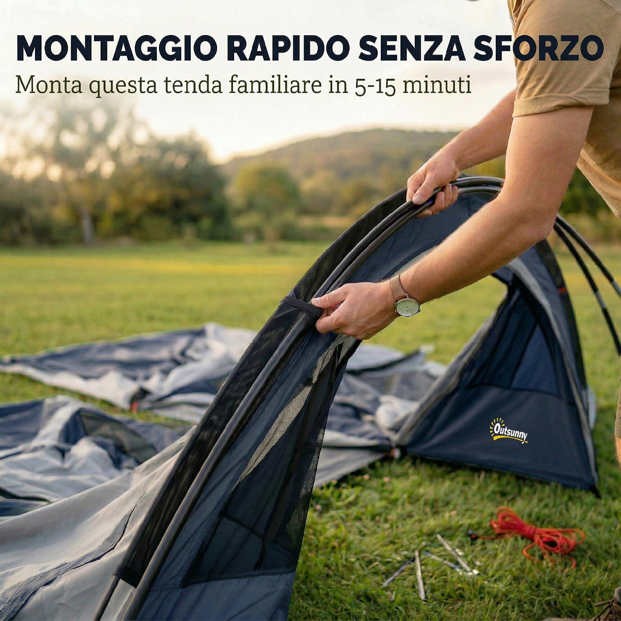 Outsunny Tenda Tunnel Impermeabile 3000mm per 2-4 Persone, Blu Navy 6/7