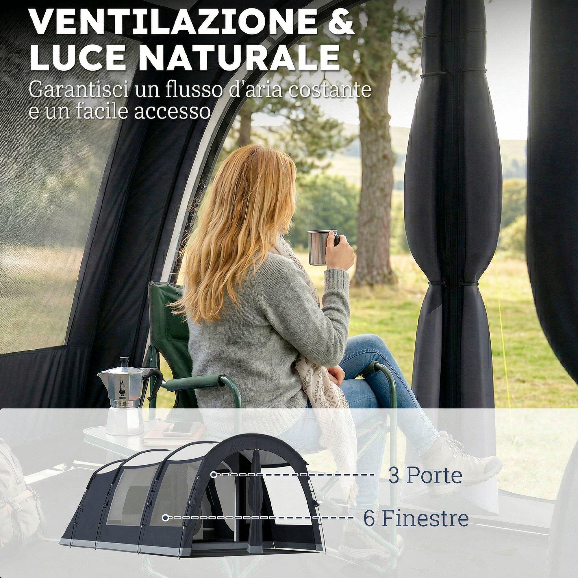 Outsunny Tenda Tunnel Impermeabile 3000mm per 2-4 Persone, Blu Navy 7/7