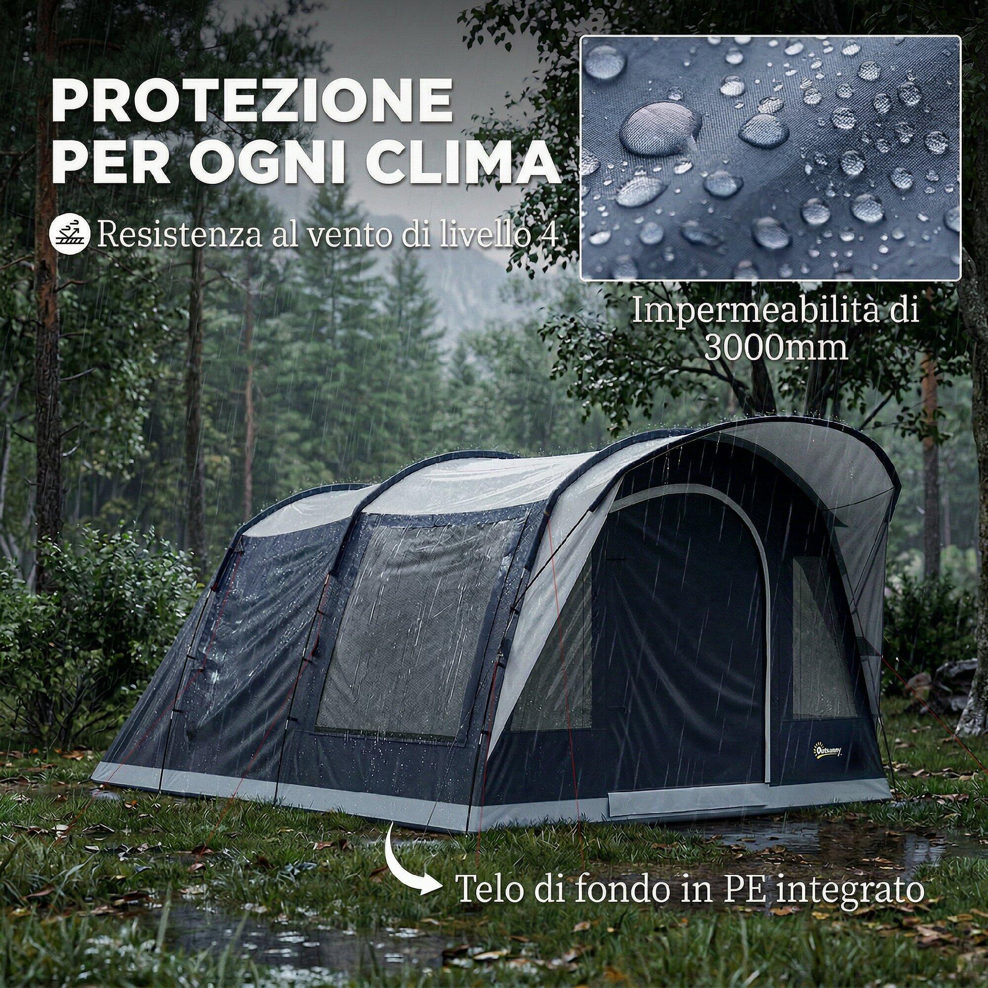 Outsunny Tenda Tunnel da Campeggio Impermeabile per 4 Persone, Blu Navy 5/7