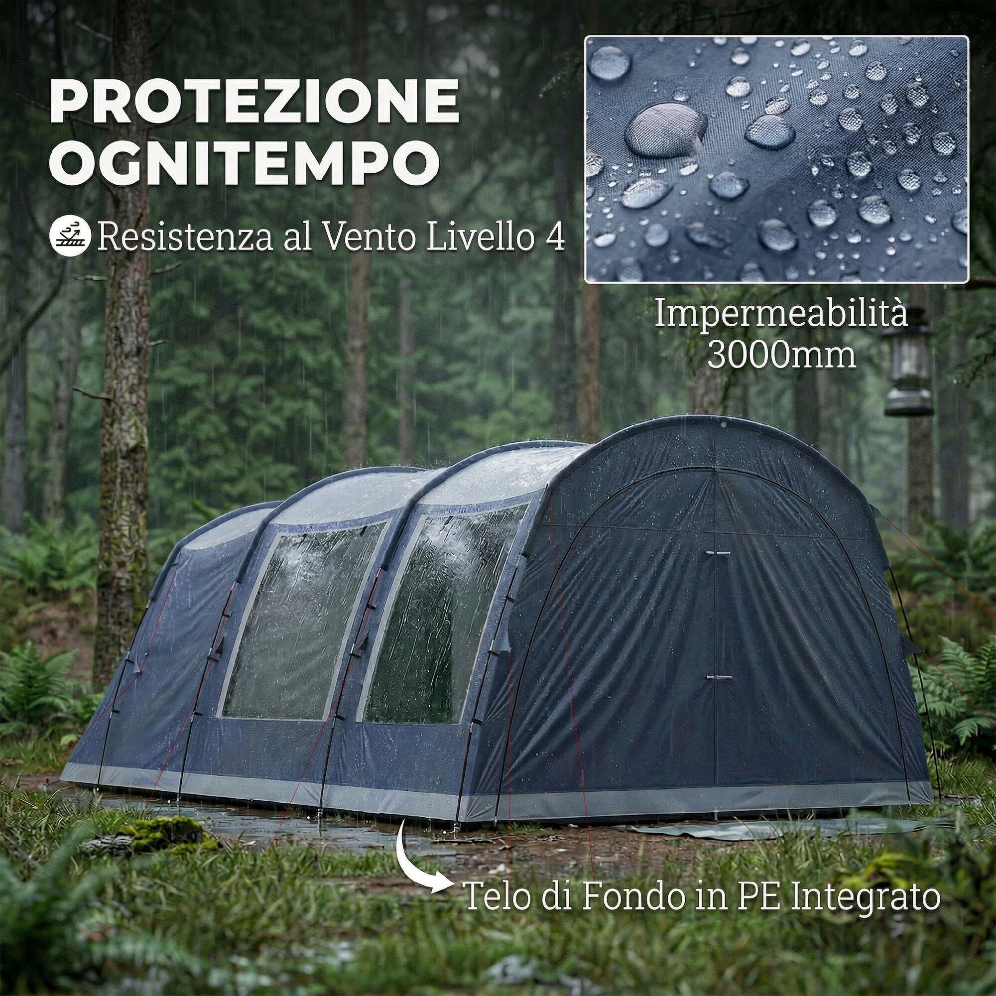 Outsunny Tenda Tunnel Impermeabile 3000mm per 2-4 Persone, Blu Navy 5/7