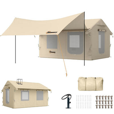Outsunny Tenda da Campeggio Gonfiabile 4 Stagioni per 8 Persone Cachi