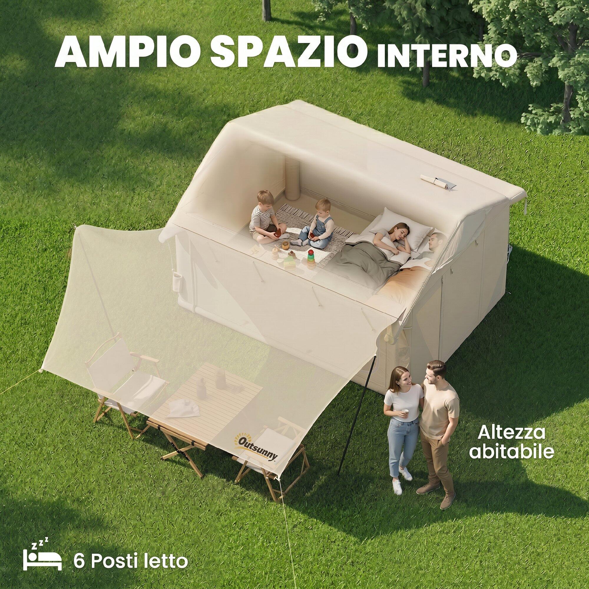 Outsunny Tenda da Campeggio Gonfiabile, 4 Stagioni, per 8 Persone, Cachi 6/7