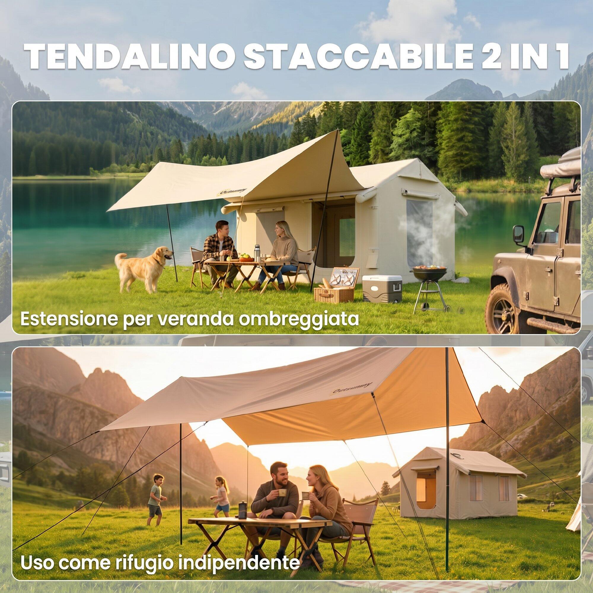 Outsunny Tenda da Campeggio Gonfiabile, 4 Stagioni, per 8 Persone, Cachi 5/7