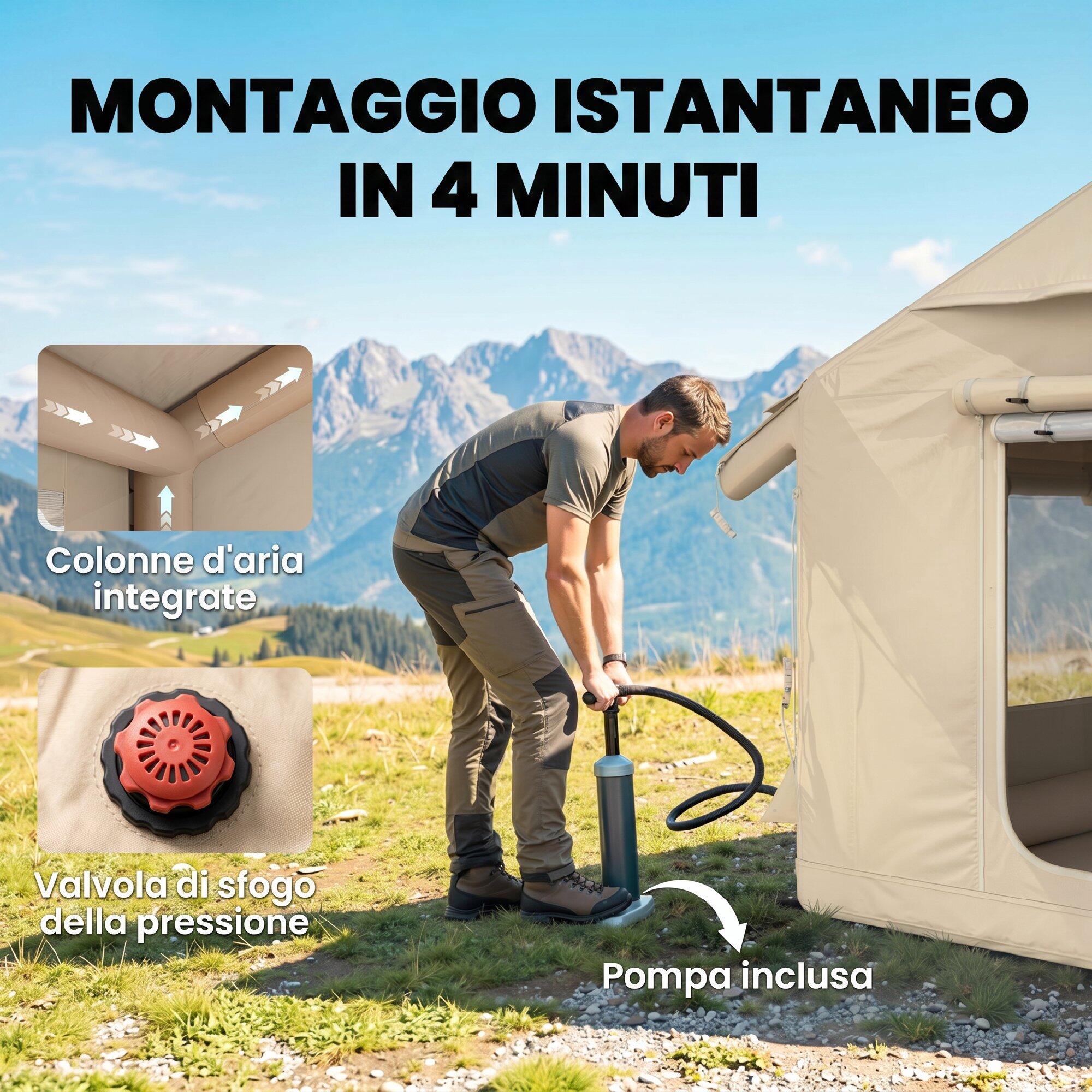 Outsunny Tenda da Campeggio Gonfiabile, 4 Stagioni, per 8 Persone, Cachi 4/7