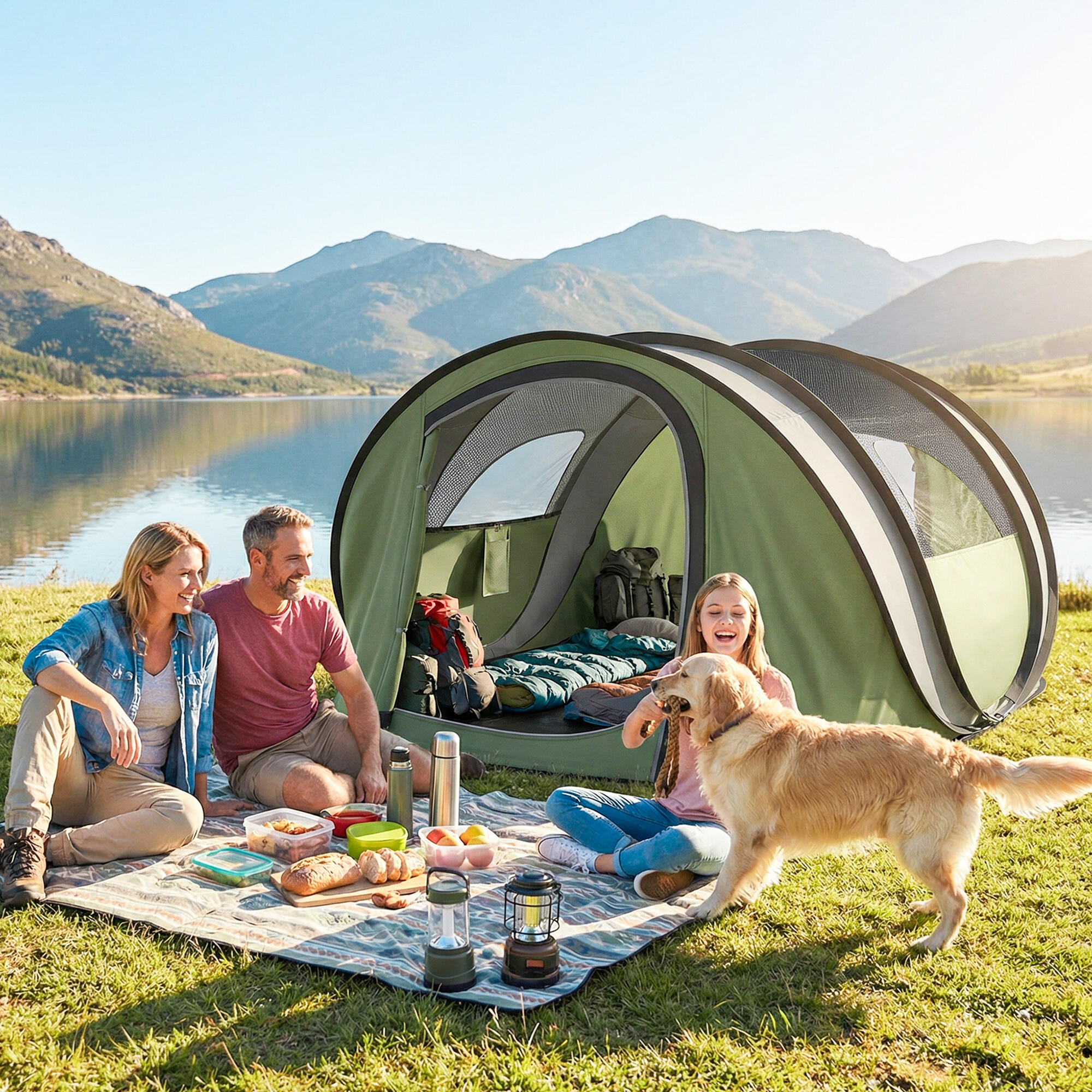 Outsunny Tenda da Campeggio Pop-Up Impermeabile per 2-3 Persone, Verde 2/7