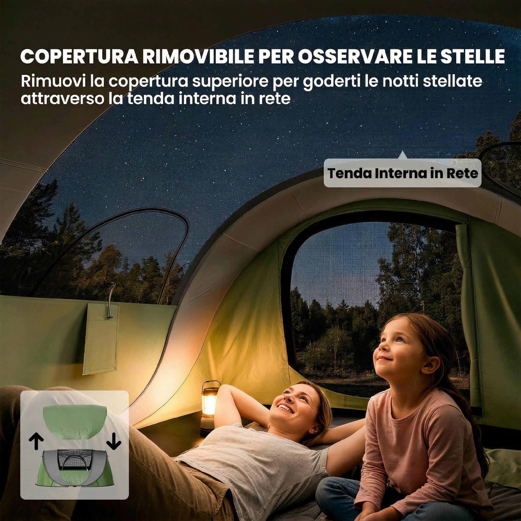 Outsunny Tenda da Campeggio Pop-Up Impermeabile per 2-3 Persone, Verde 6/7