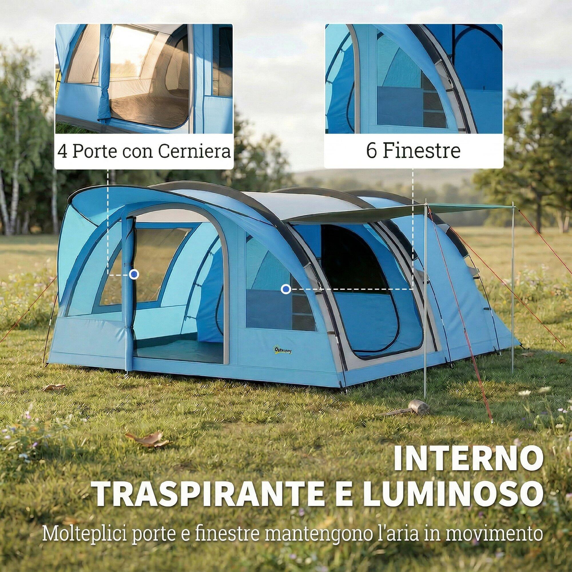 Outsunny Tenda Tunnel da Campeggio Impermeabile per 4 Persone, Azzurro 6/8