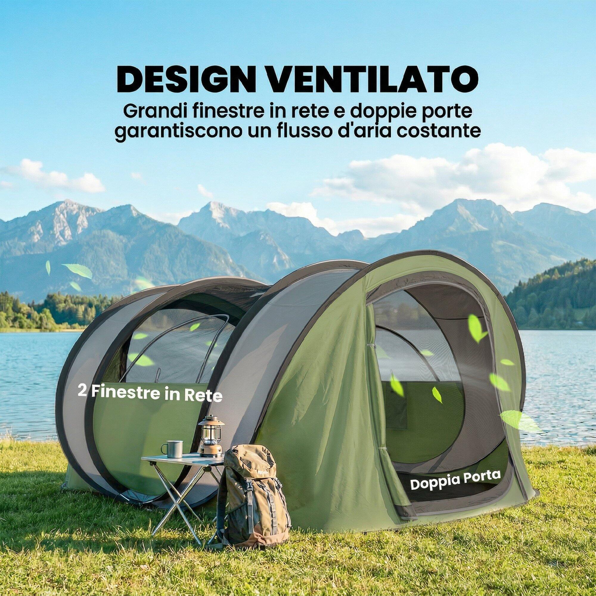 Outsunny Tenda da Campeggio Pop-Up Impermeabile per 2-3 Persone, Verde 7/7