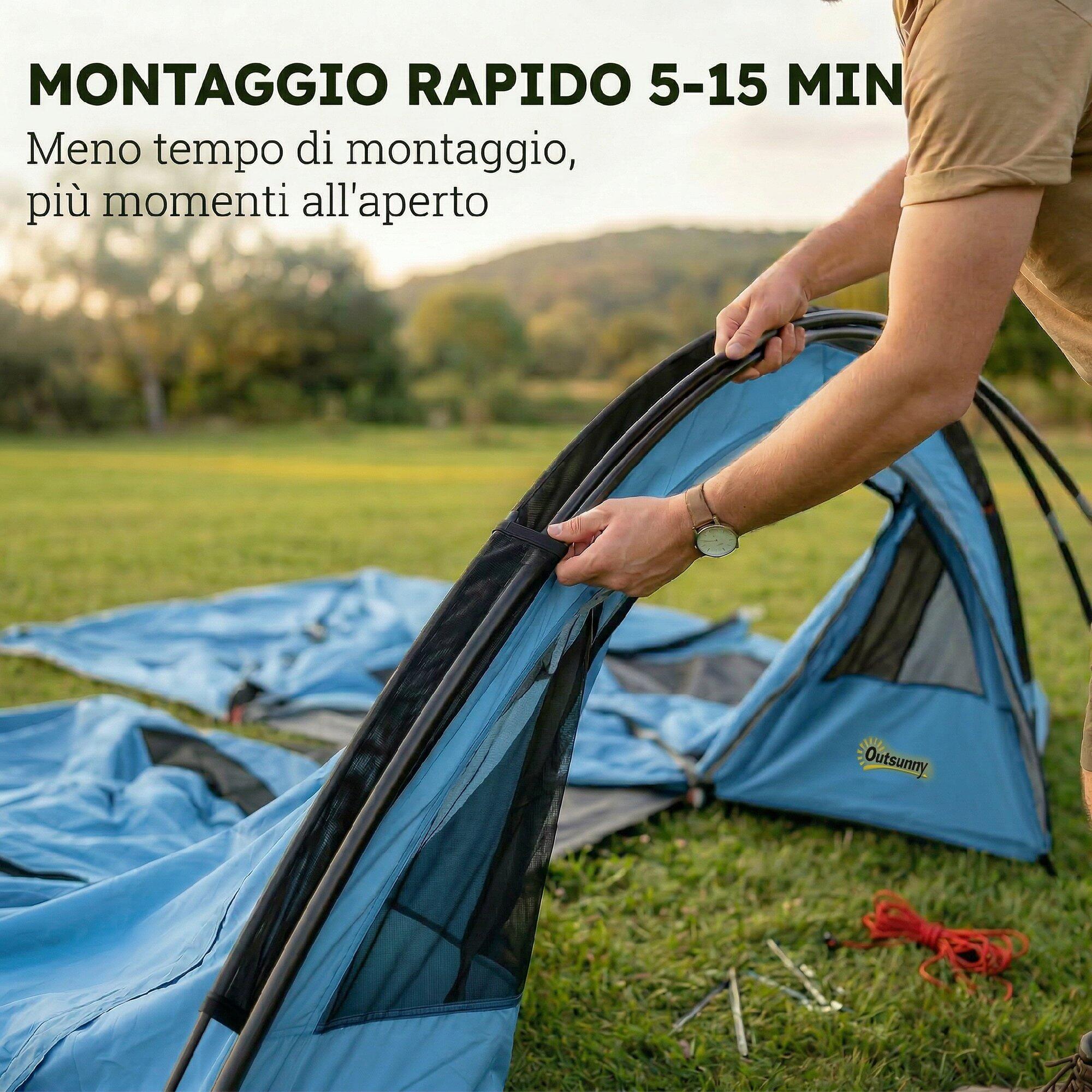 Outsunny Tenda Tunnel da Campeggio Impermeabile per 4 Persone, Azzurro 7/8