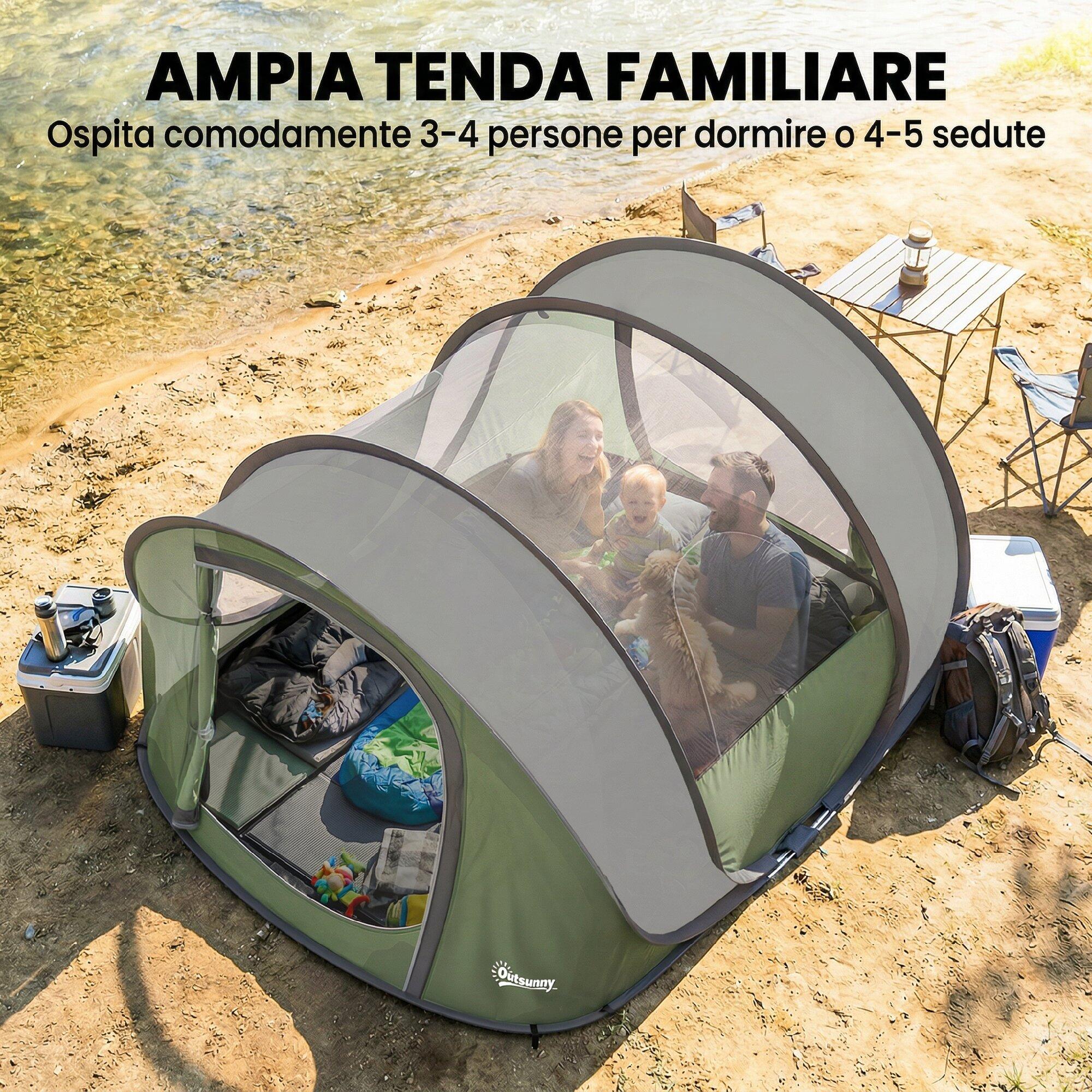 Outsunny Tenda da Campeggio Pop-Up Impermeabile per 2-3 Persone, Verde 5/7