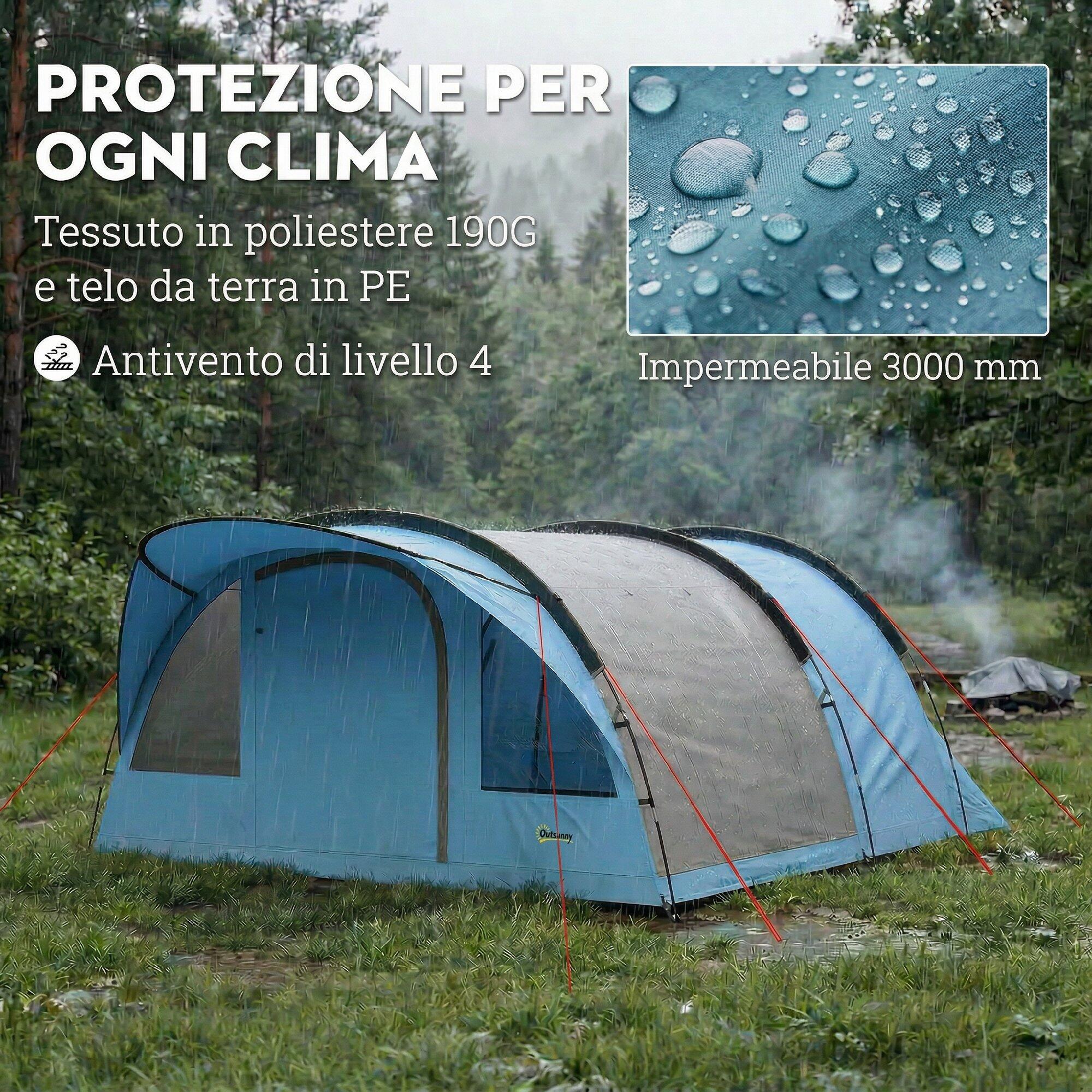 Outsunny Tenda Tunnel da Campeggio Impermeabile per 4 Persone, Azzurro 5/8