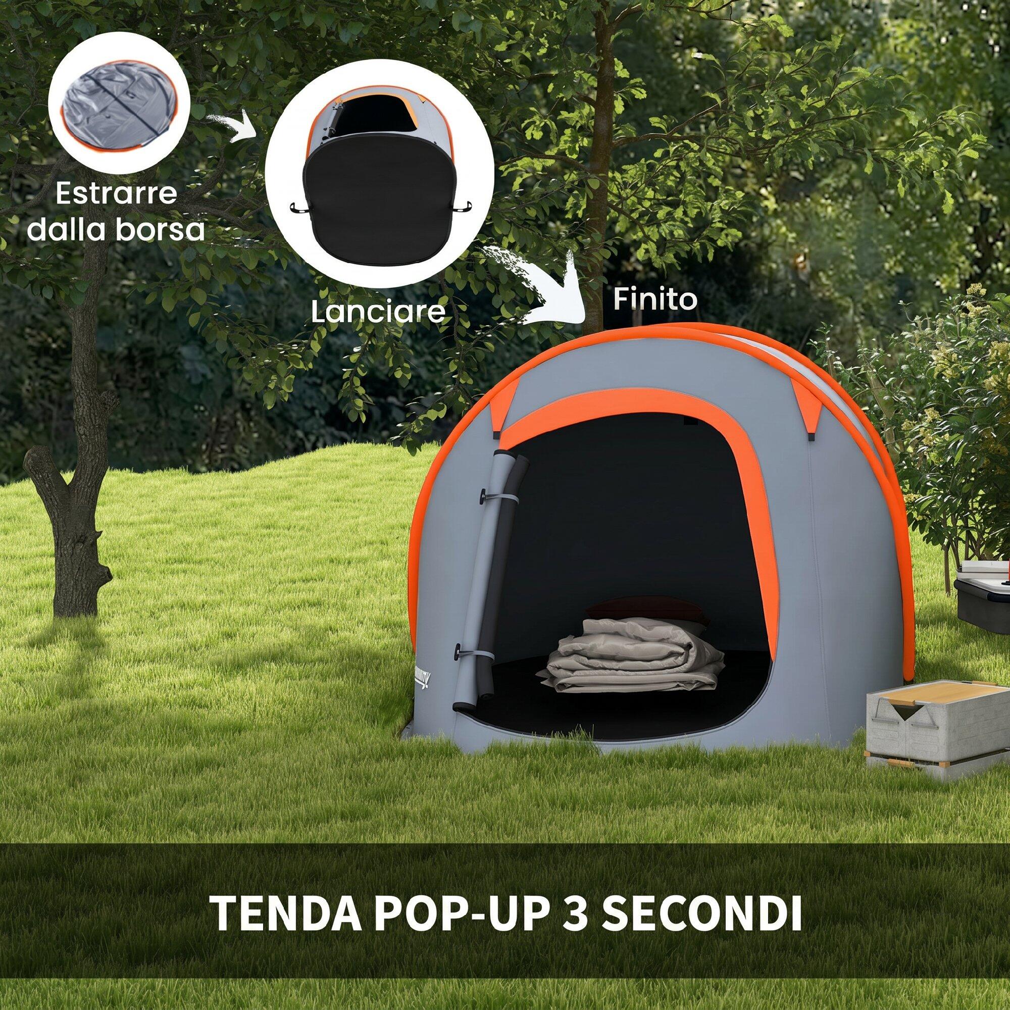 Outsunny Tenda da Campeggio Pop Up Singola Impermeabile, Grigio 4/7