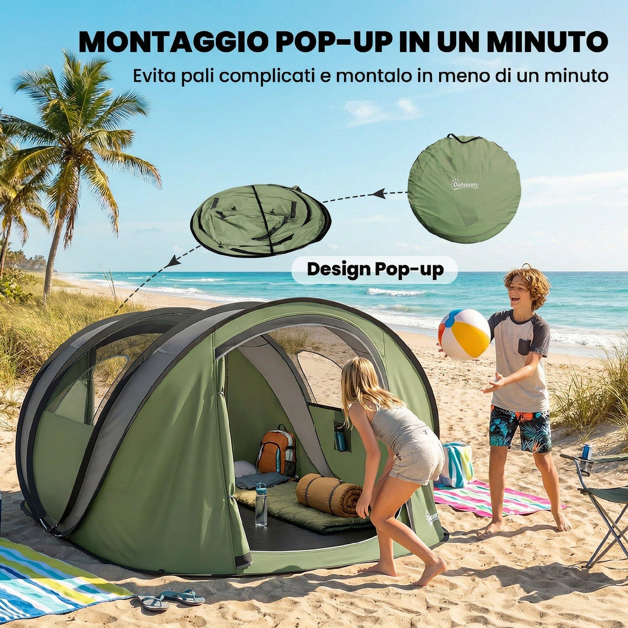 Outsunny Tenda da Campeggio Pop-Up Impermeabile per 2-3 Persone, Verde 4/7