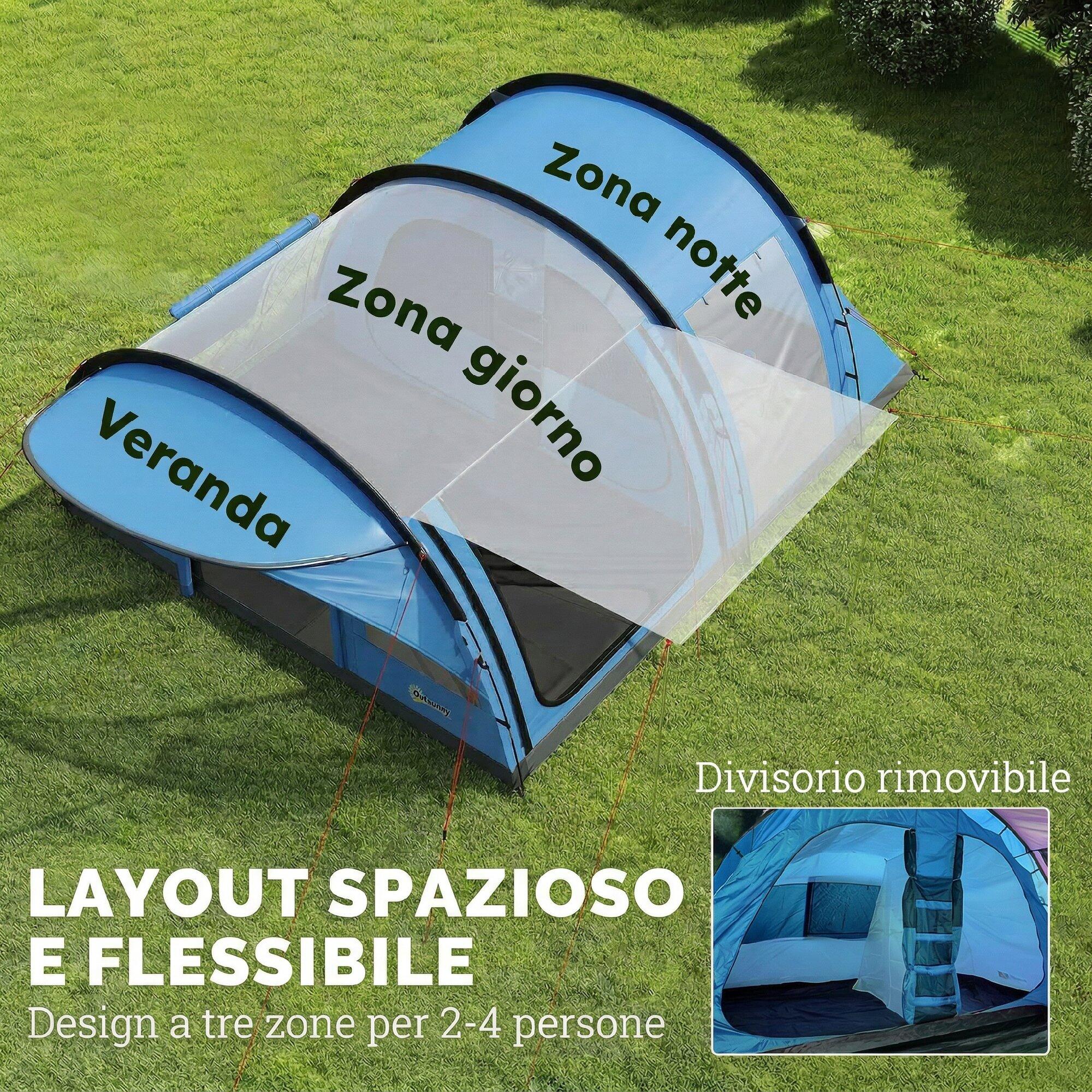 Outsunny Tenda Tunnel da Campeggio Impermeabile per 4 Persone, Azzurro 4/8