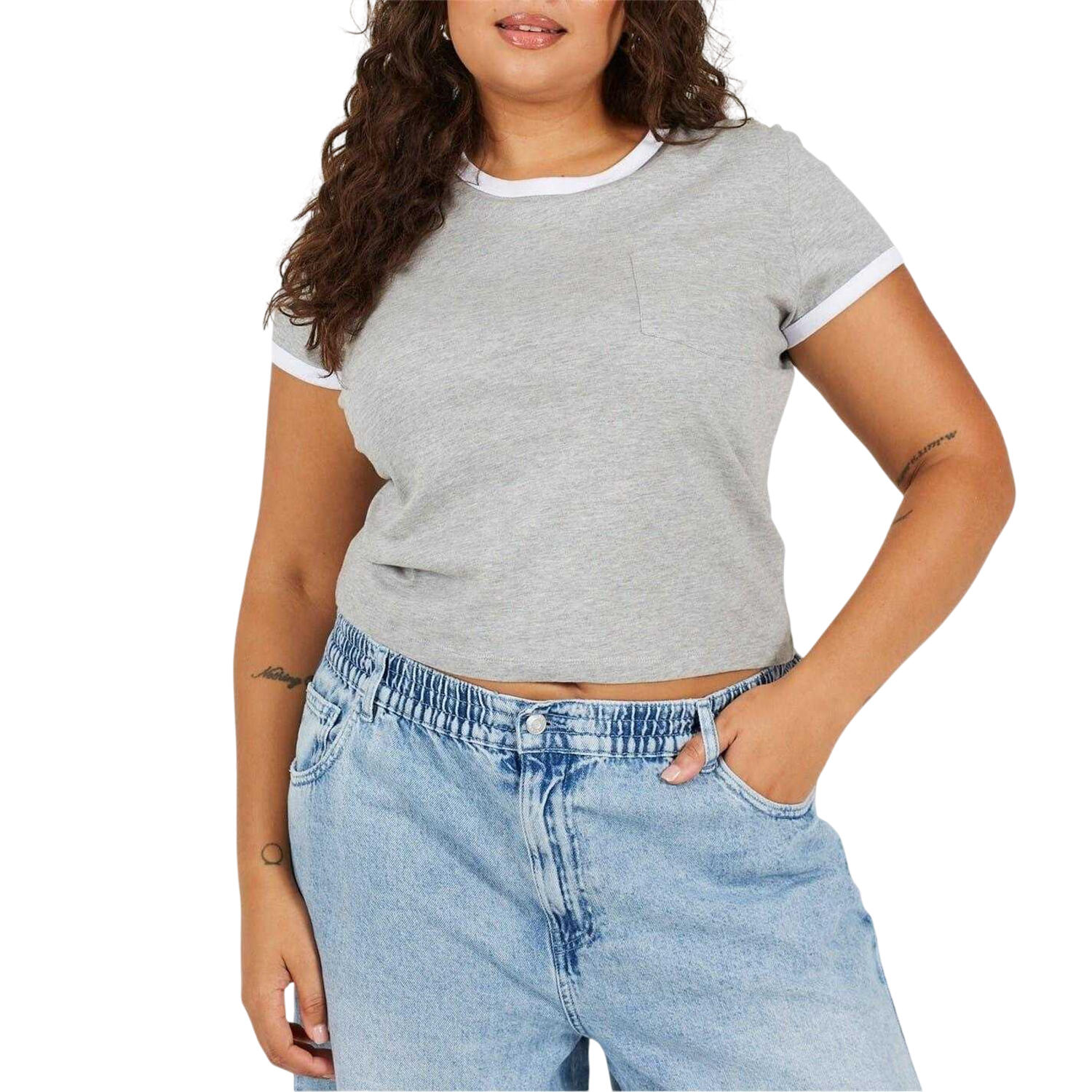 Brave Soul Womens/Ladies Ringer Crew Neck Plus T-Shirt