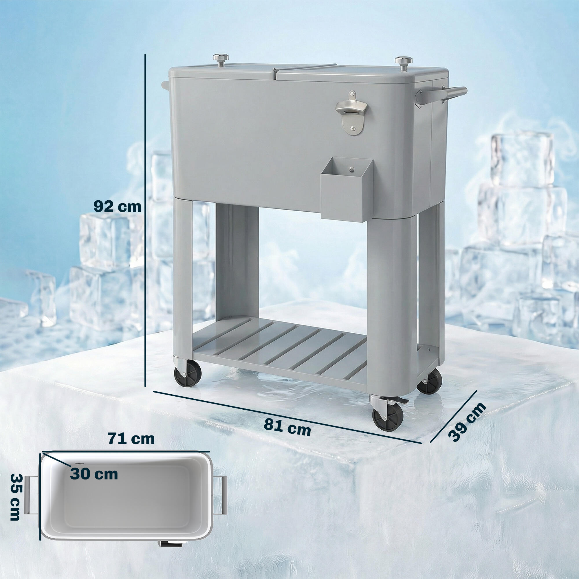 Outsunny Frigo Portatile con Ruote, Apribottiglie e Ripiano, 76L, Argento 3/7