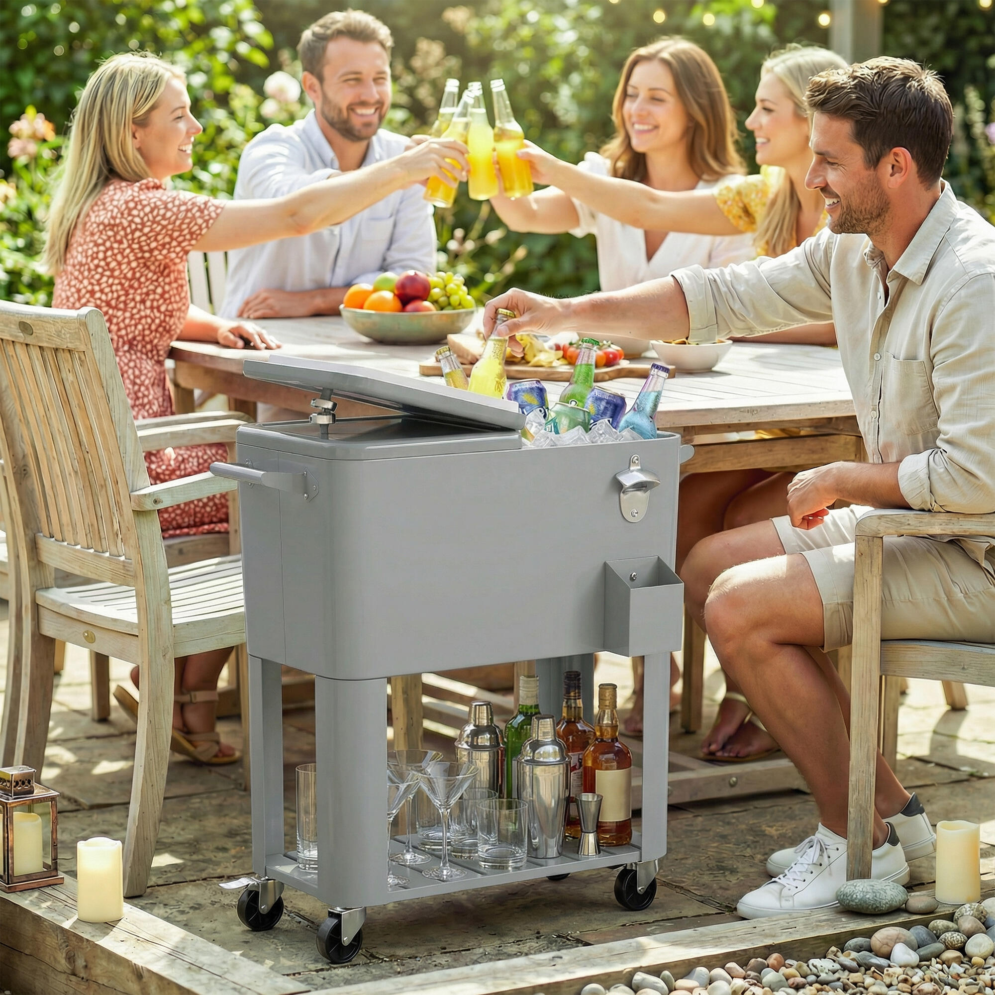Outsunny Frigo Portatile con Ruote, Apribottiglie e Ripiano, 76L, Argento 2/7
