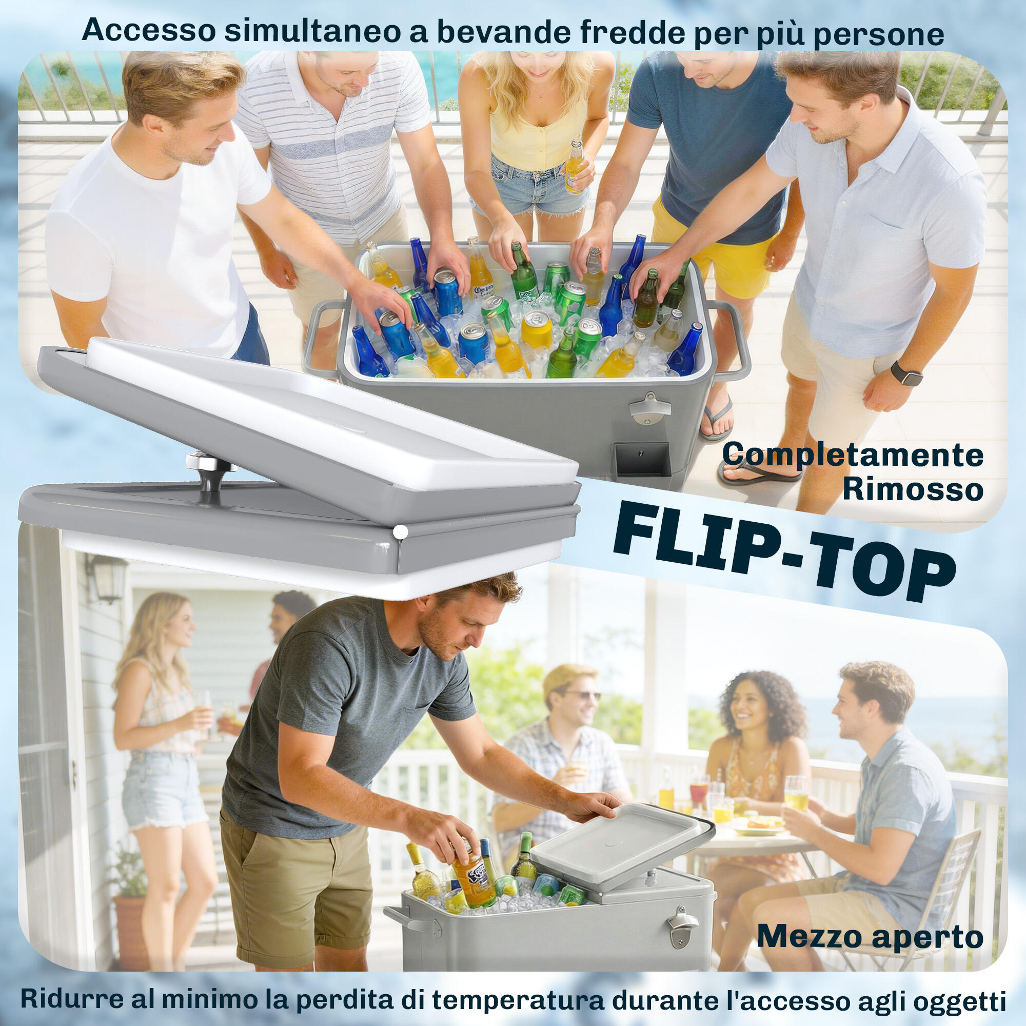Outsunny Frigo Portatile con Ruote, Apribottiglie e Ripiano, 76L, Argento 6/7