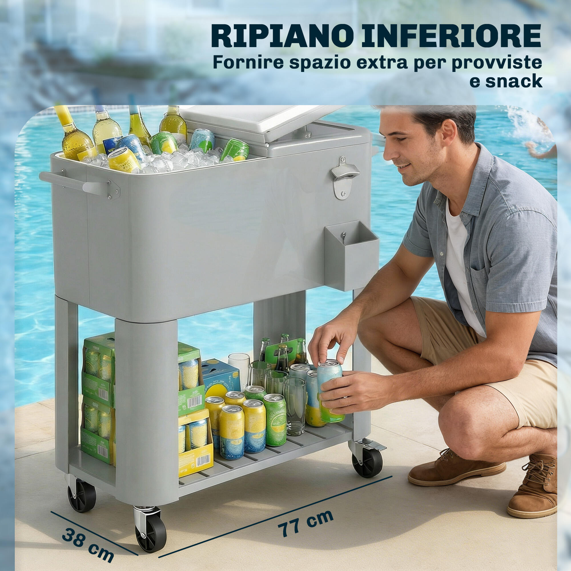 Outsunny Frigo Portatile con Ruote, Apribottiglie e Ripiano, 76L, Argento 7/7