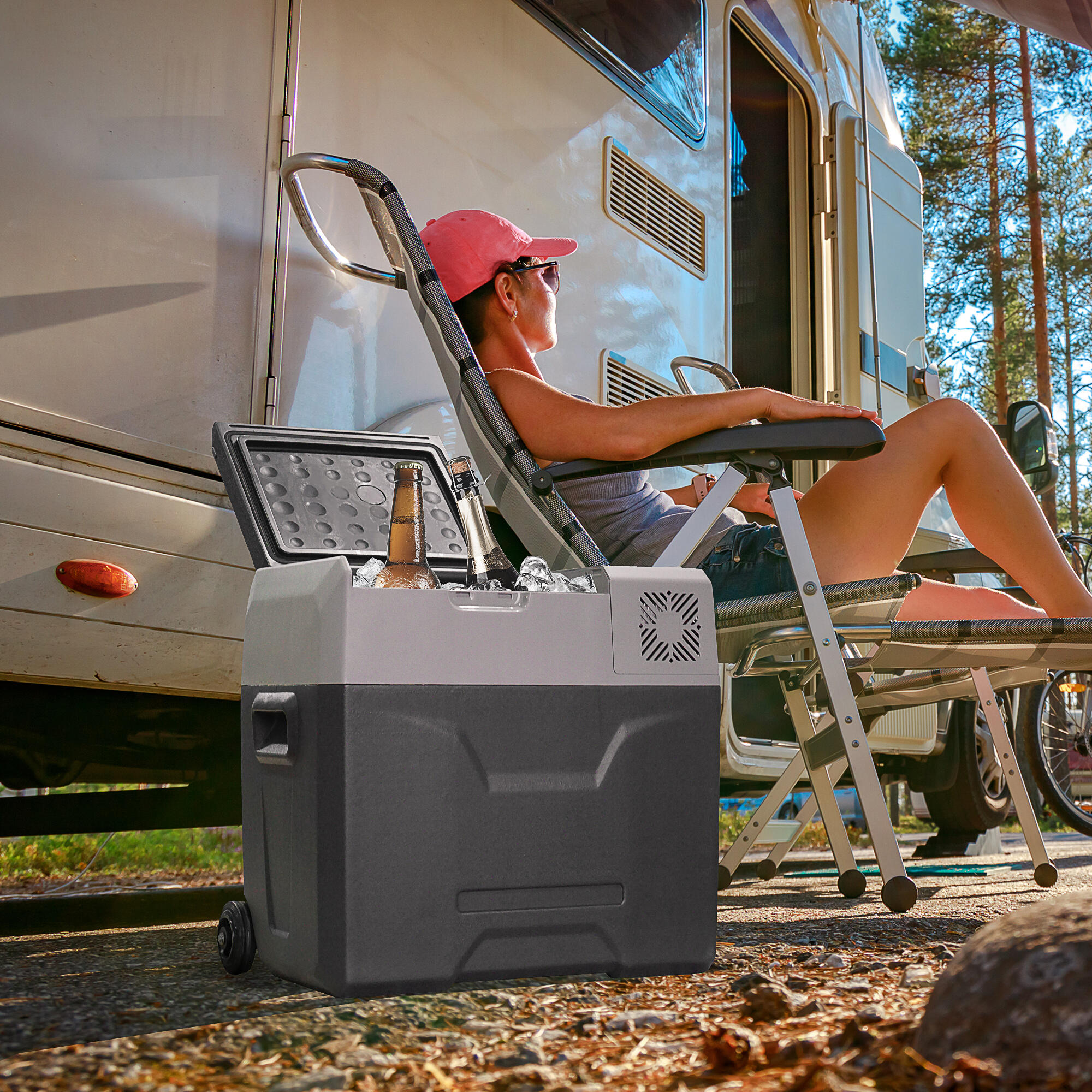 HOMCOM Frigo per Auto da 50L con Pannello Touch e 2 Rotelle Grigio 2/8