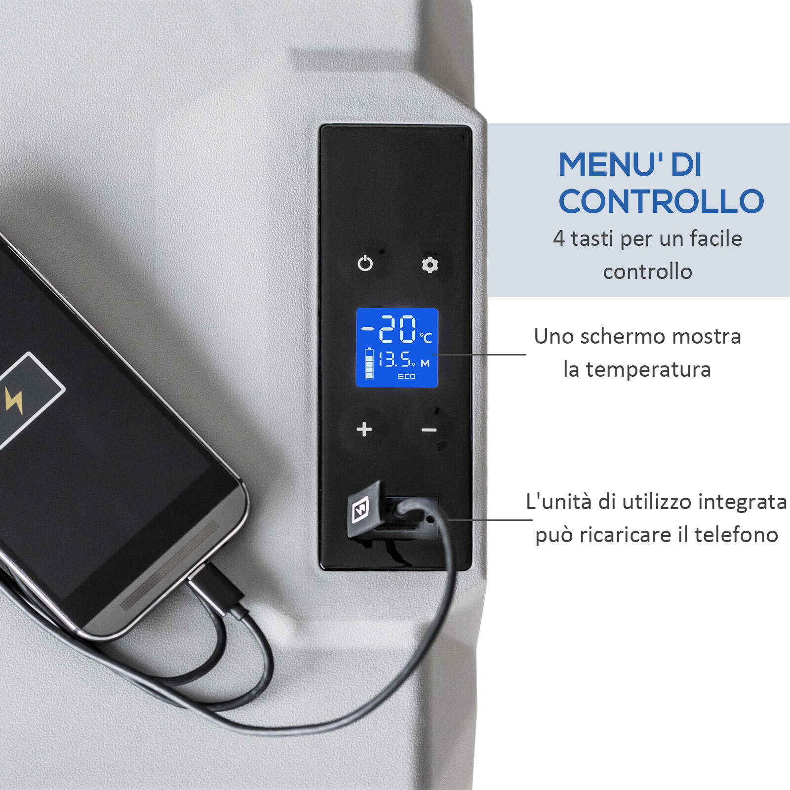 HOMCOM Frigo per Auto da 50L con Pannello Touch e 2 Rotelle Grigio 5/8