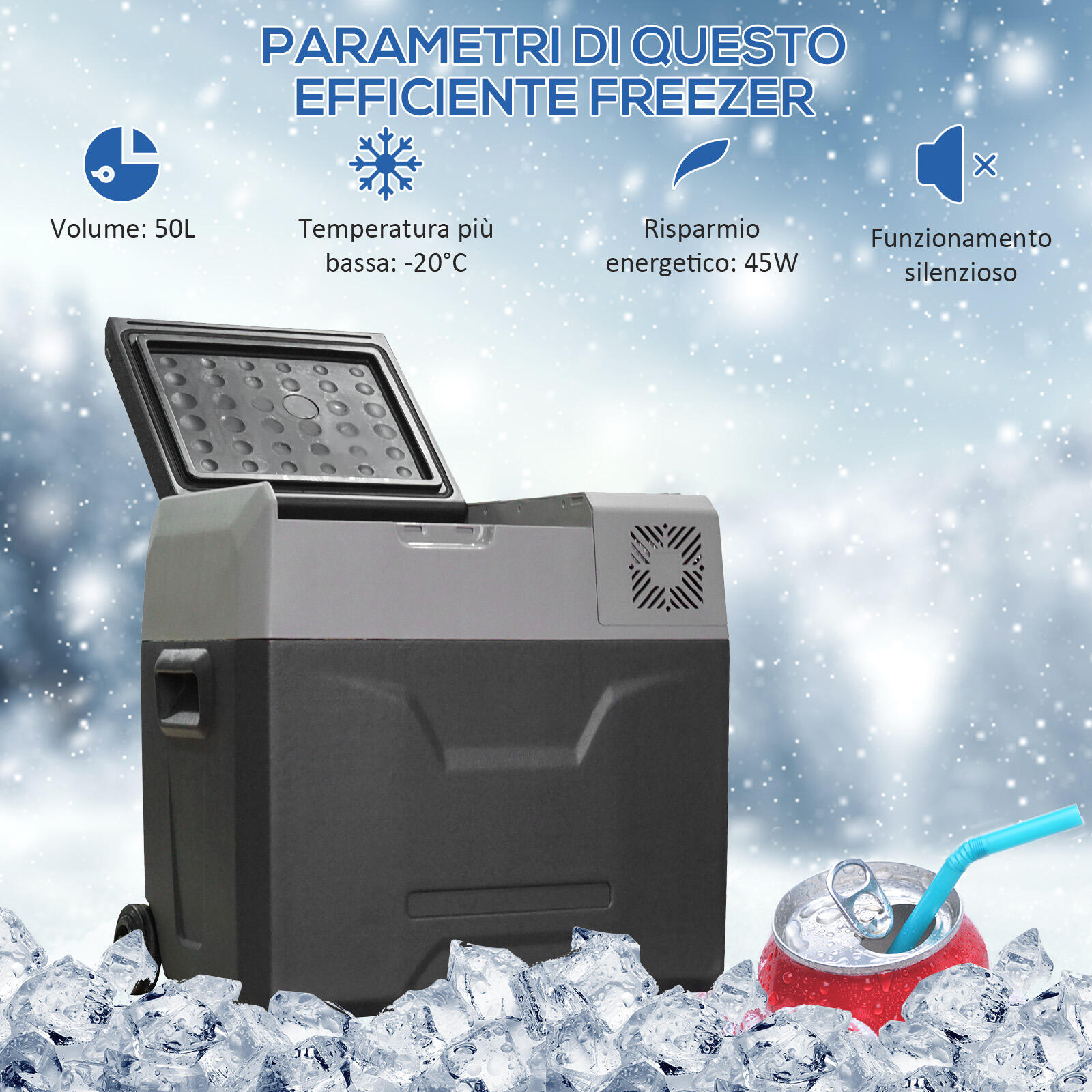 HOMCOM Frigo per Auto da 50L con Pannello Touch e 2 Rotelle Grigio 4/8