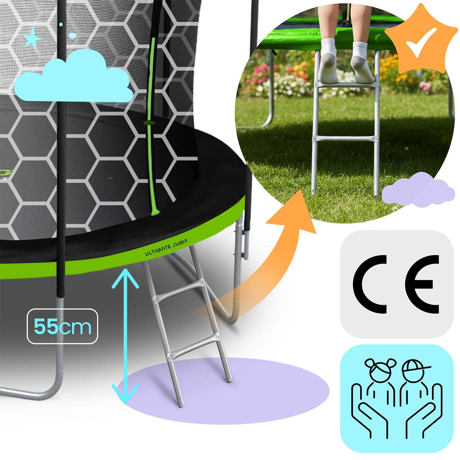 Trampolin Kinder Gartentrampolin mit Sicherheitsnetz Leiter Neo-Sport 252 cm 8FT 6/7