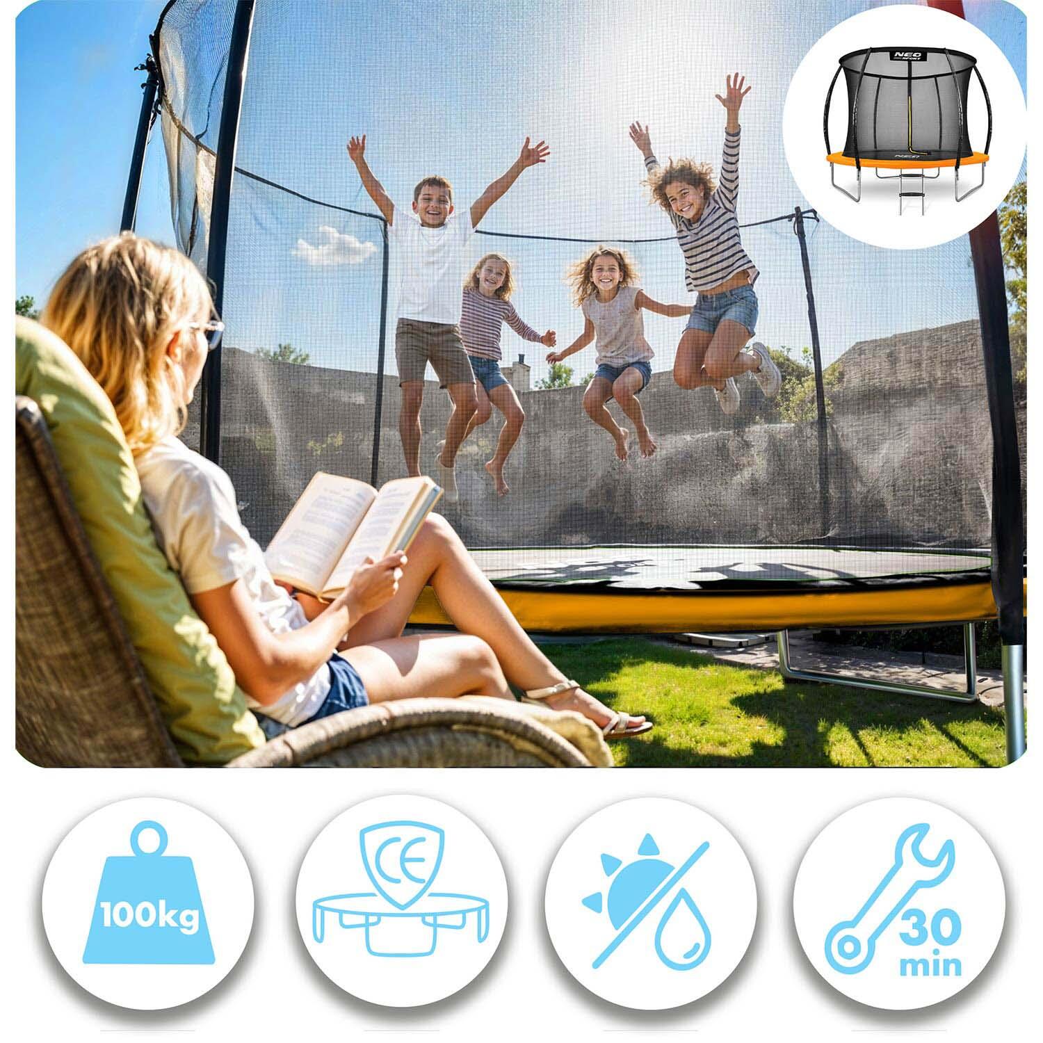Trampolin Gartentrampolin Kindertrampolin Sicherheitsnetz Neo-Sport 252 cm 8ft 5/7