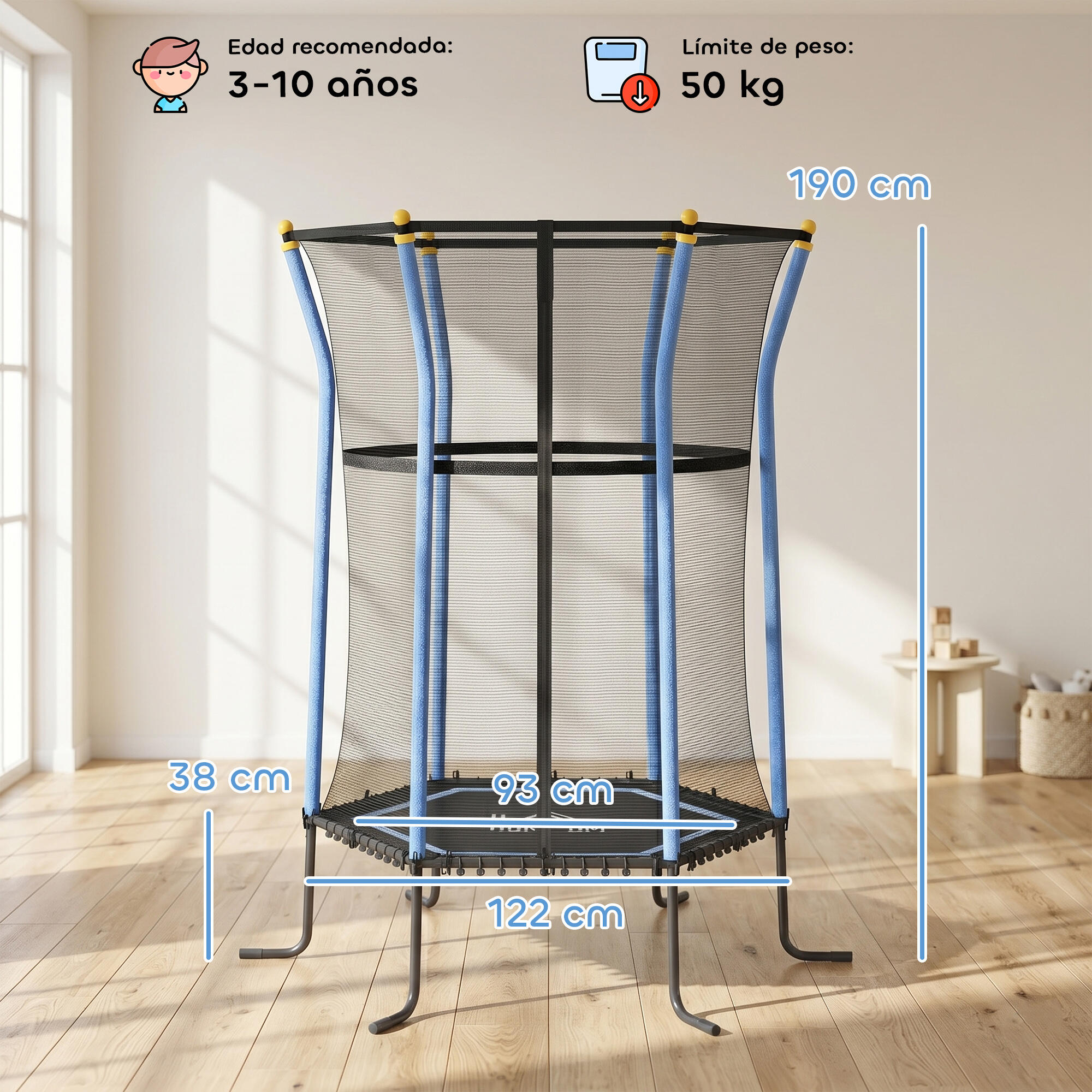 Cama Elástica Infantil Ø163,5x190 cm azul HOMCOM 3/7