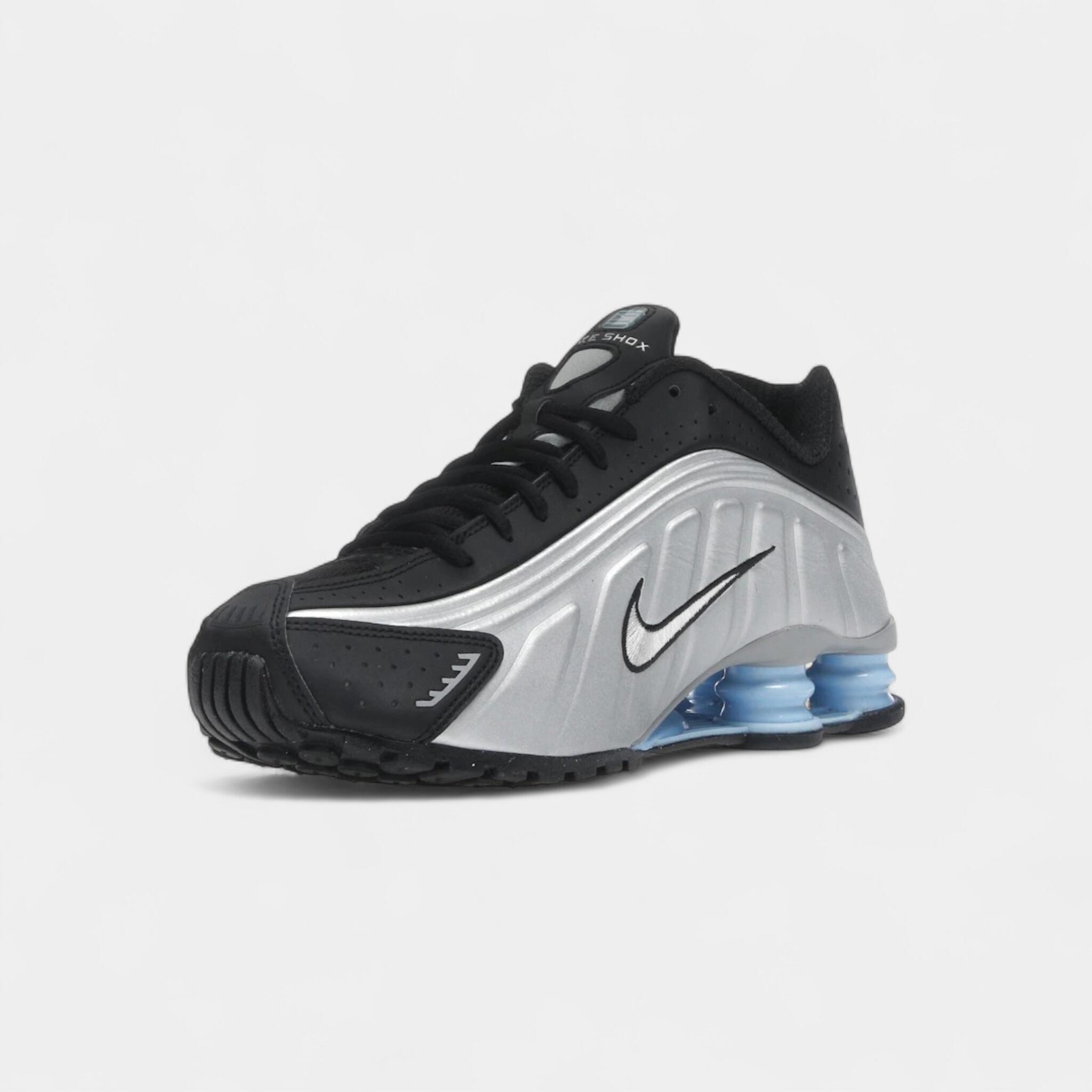 Nike Shox R4 Metallic Silver Black Psychic Blue 3/4