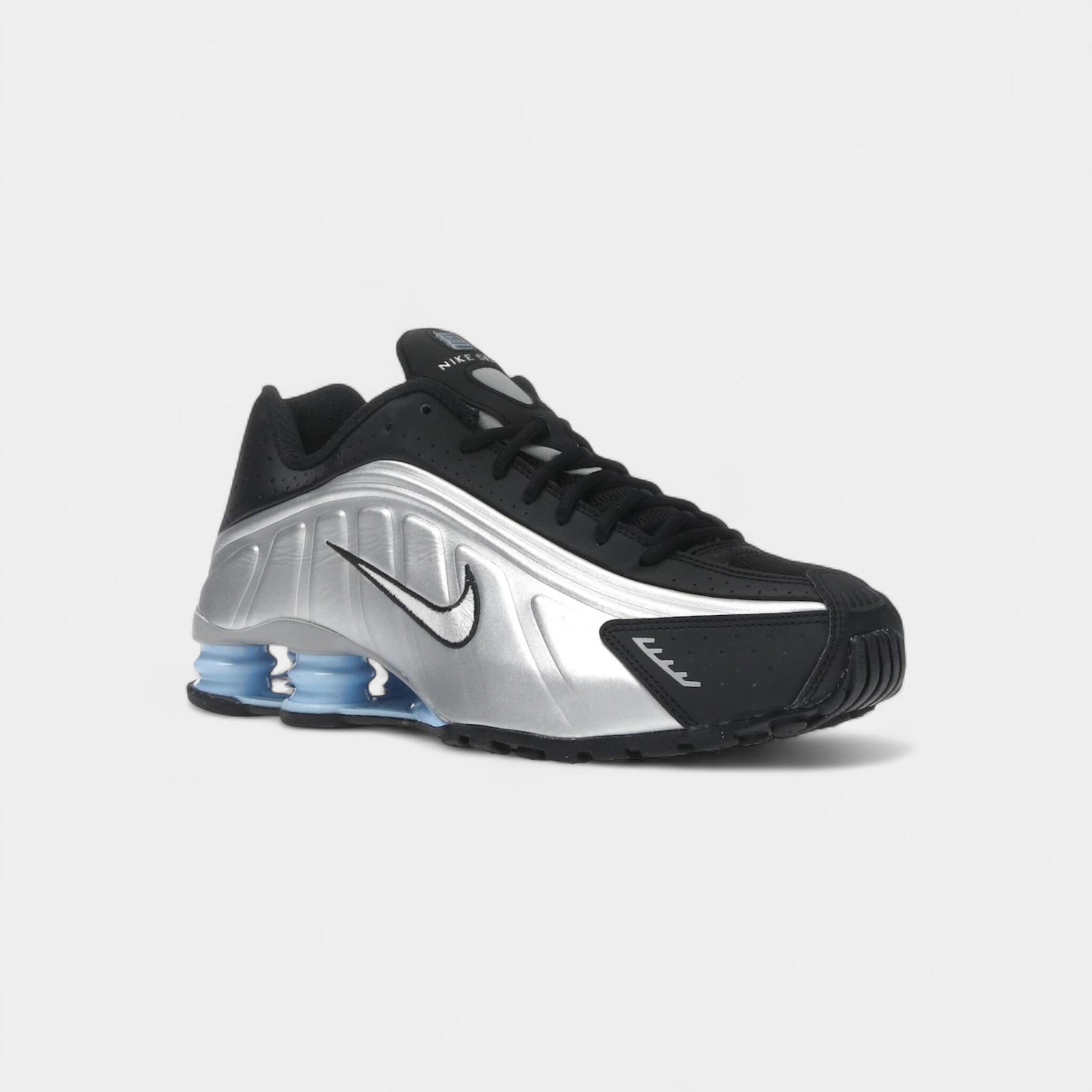Nike Shox R4 Metallic Silver Black Psychic Blue 2/4
