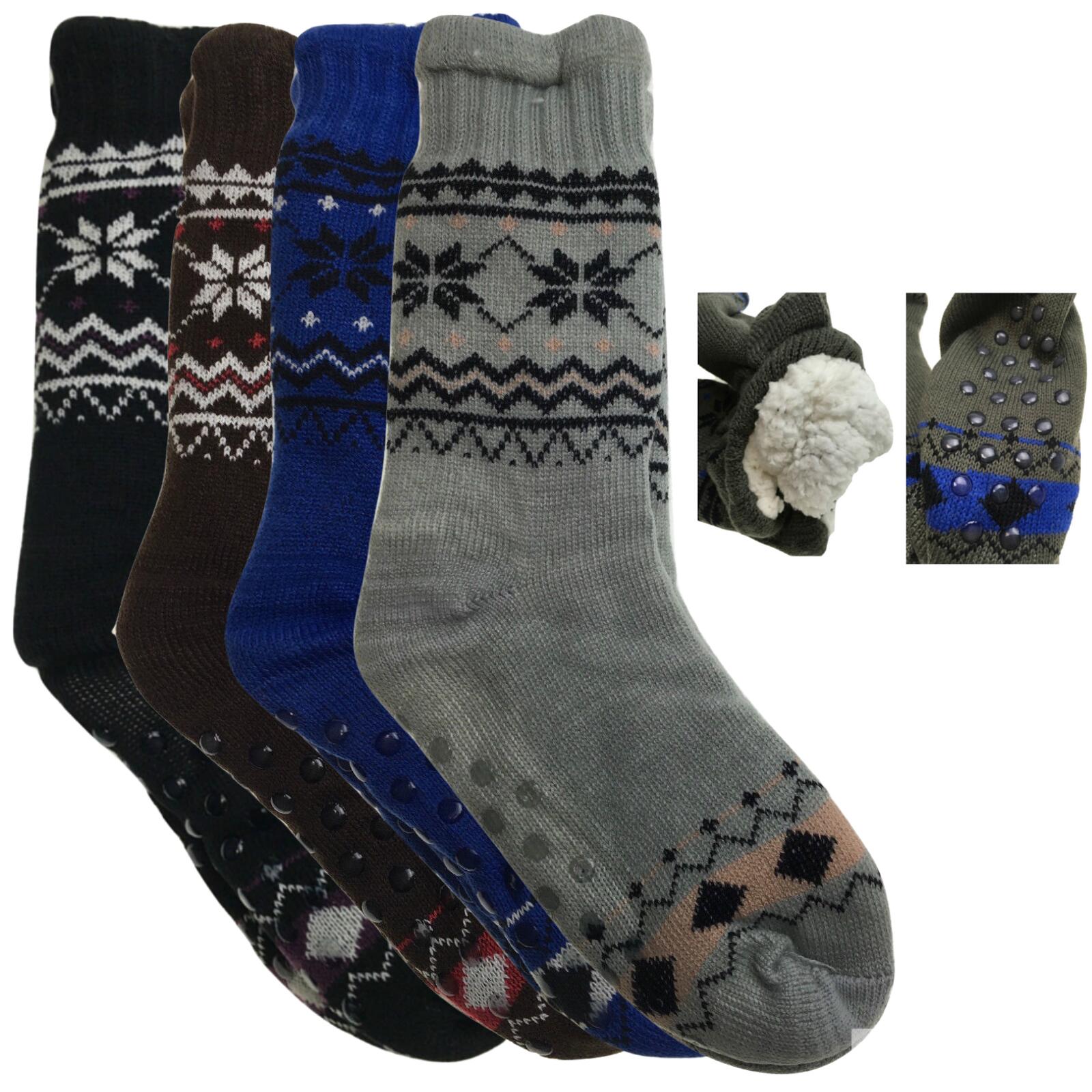 4 Pairs Mens Non Slip Thick Fur Warm Winter Bed Socks Thermal Cushion