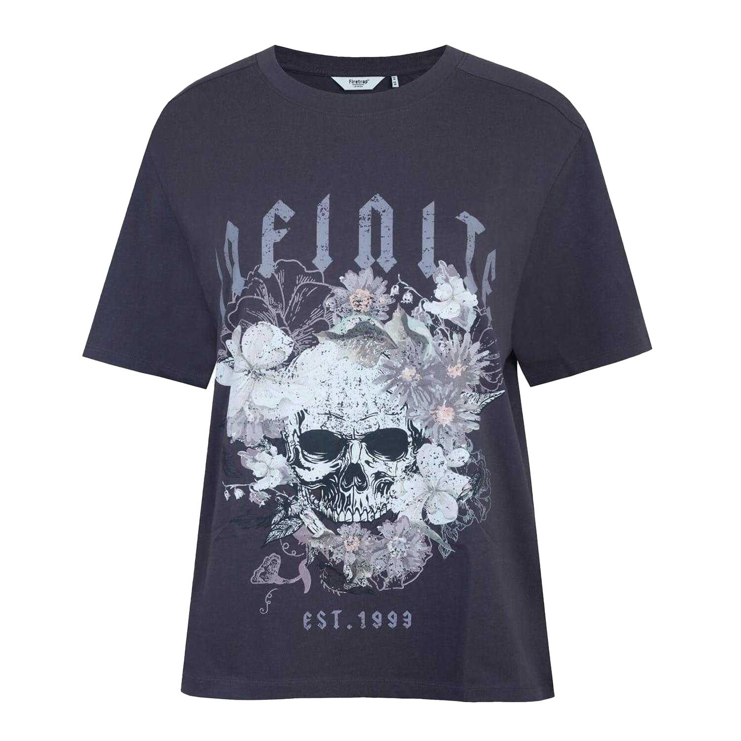 Firetrap Womens/Ladies Flower Skull Crew Neck Regular T-Shirt