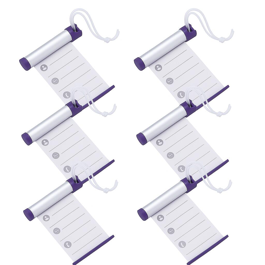 6x Funky Luggage Cylinder Tag Rollout Label for Address Details - Silver/Blue