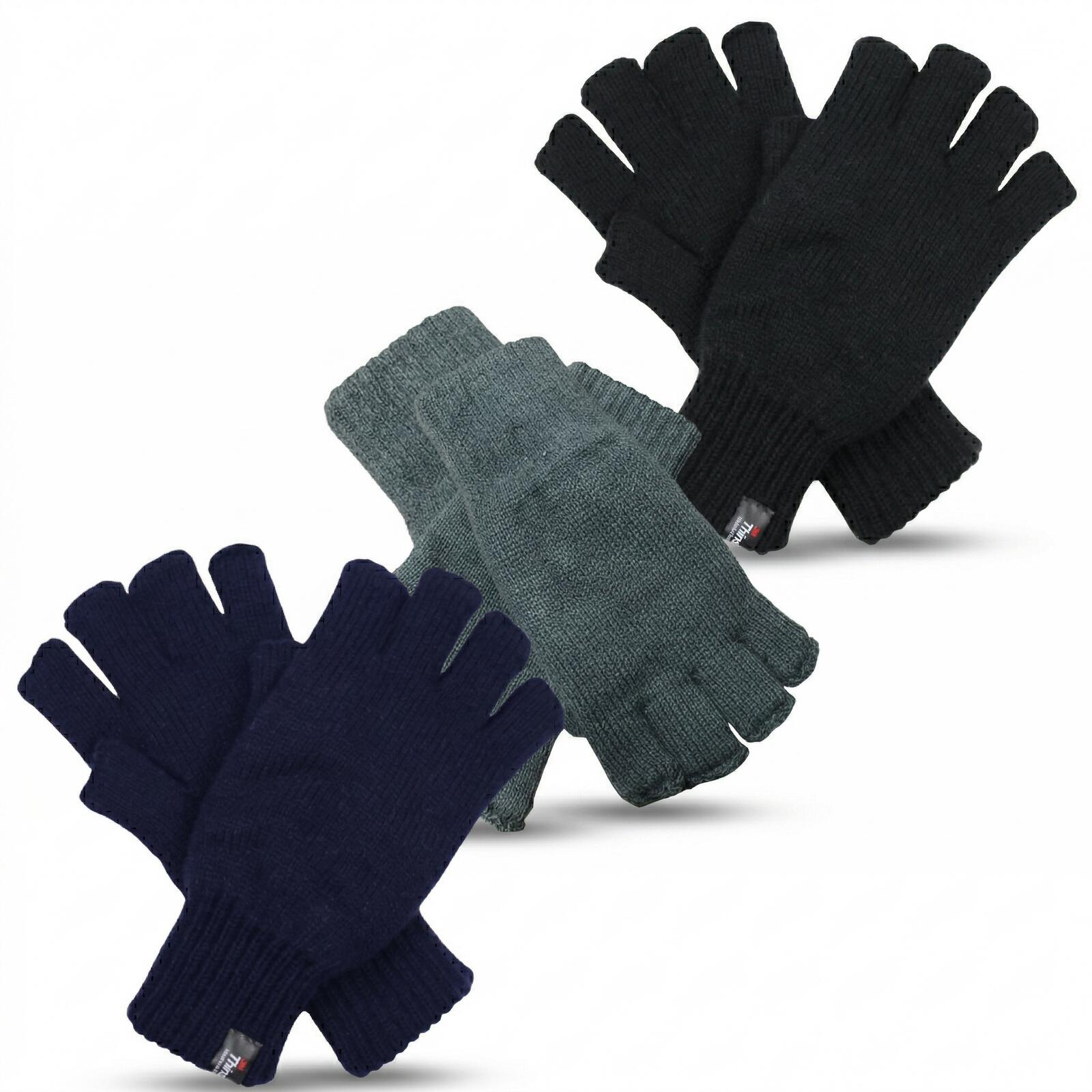 3x Dents Mens Thinsulate Knitted Fingerless Gloves Warm Winter Soft Insulation