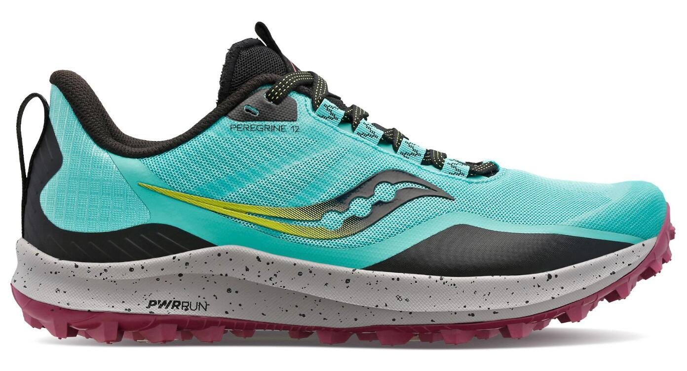 Saucony Womens Peregrine 12 Shoes Runners Sneakers - Cool Mint/Acid