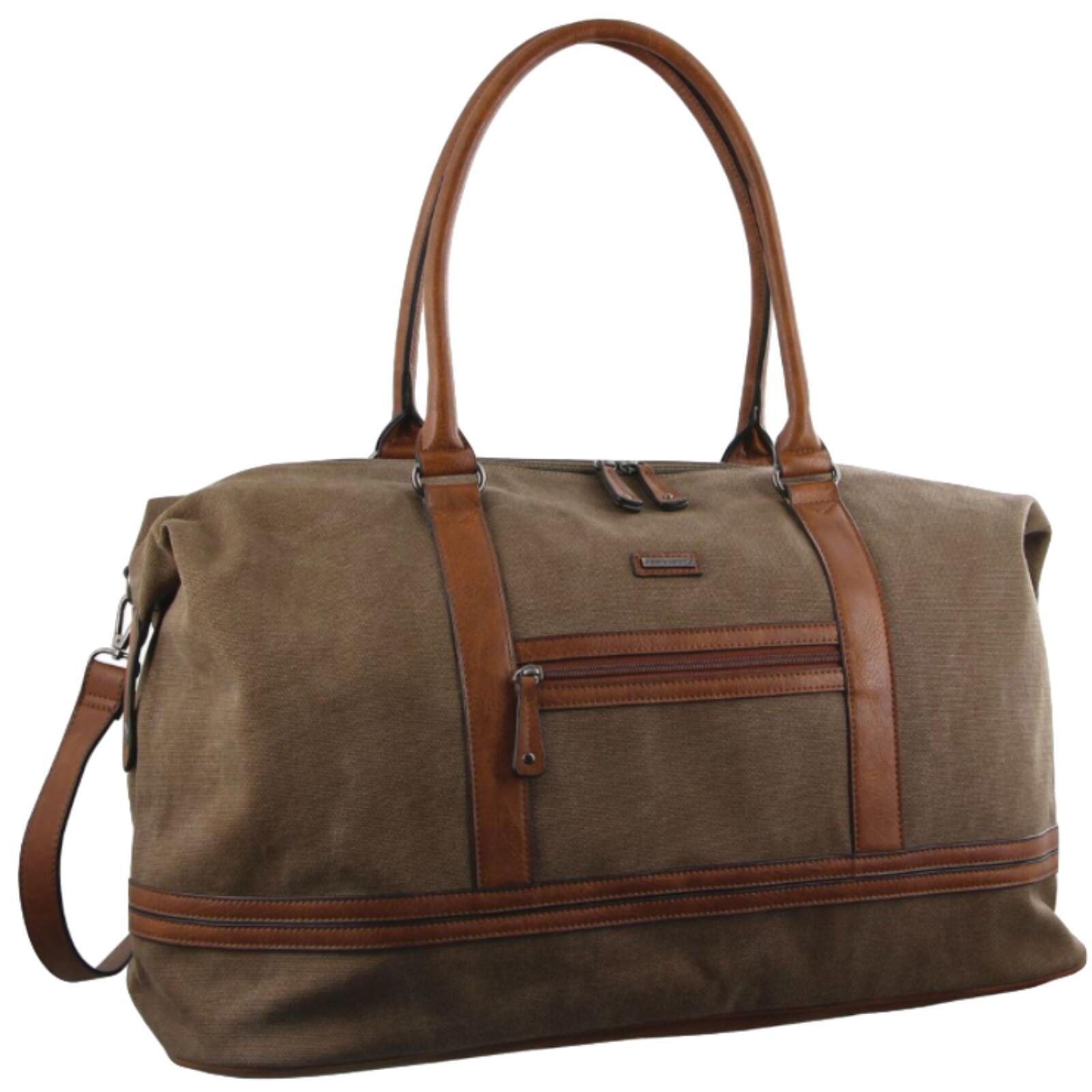 Pierre Cardin Canvas Overnight Business Travel Luggage Weekend Duffle - Brown