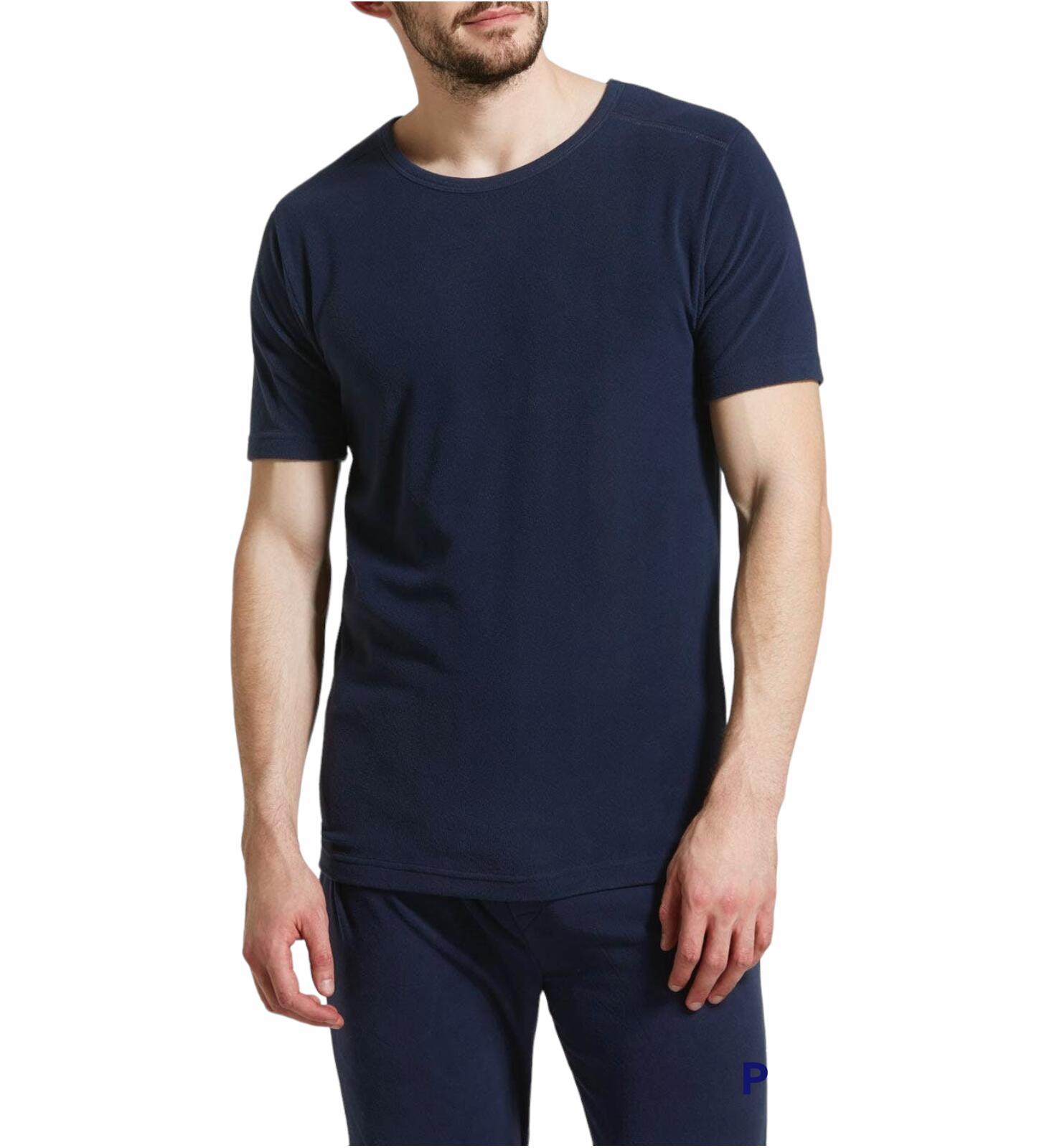 Mens Thermal Short Sleeve Top Cotton Blend Baselayer Underwear T Shirt - Navy -