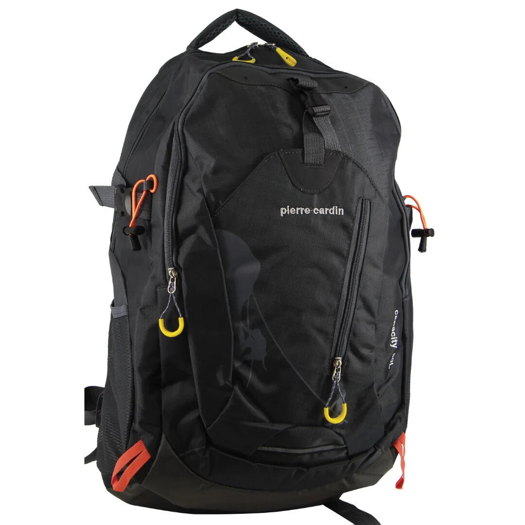 Pierre Cardin Mens Nylon Travel & Sport Medium Backpack Bag - Grey/Black