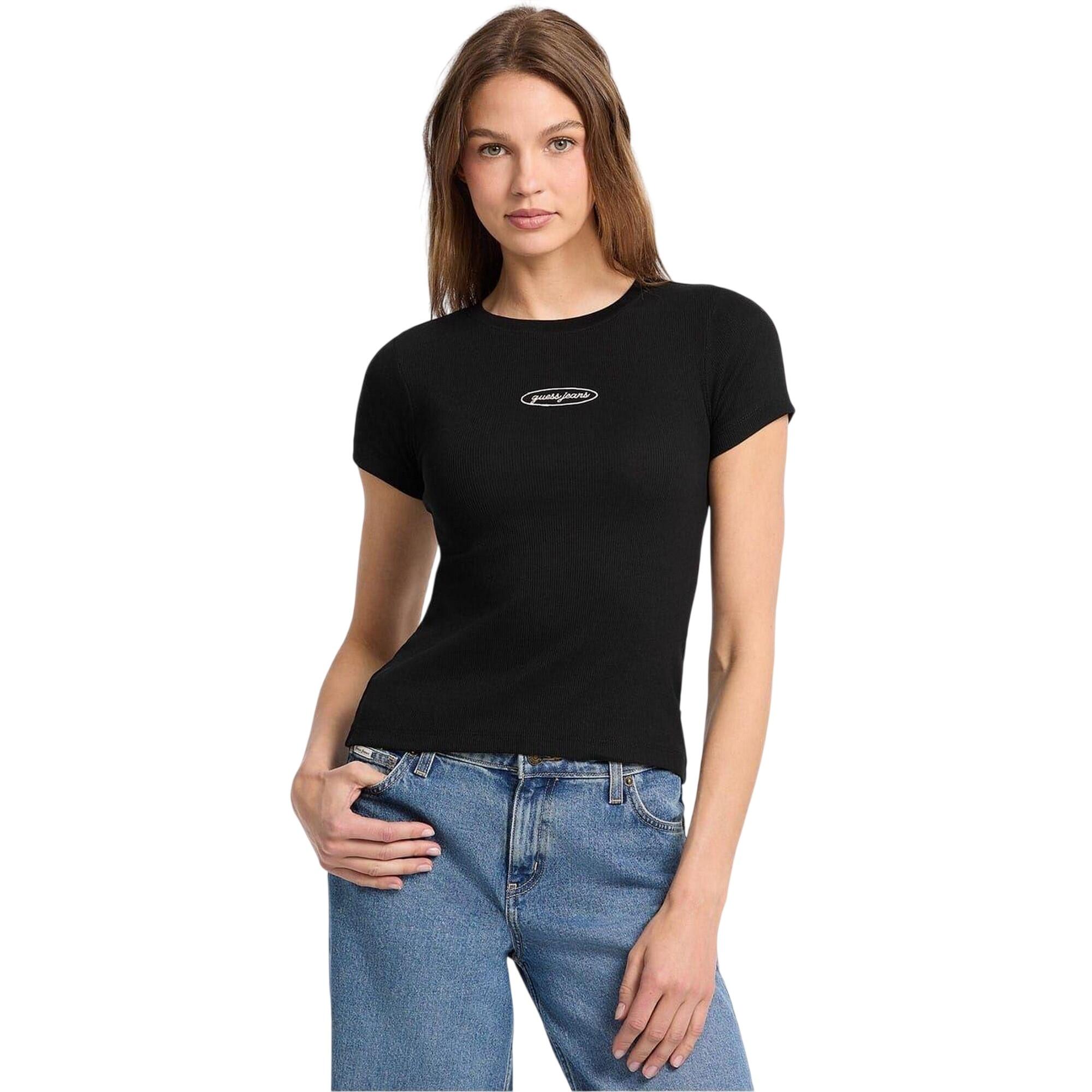 Guess Womens/Ladies Oval Logo Ribbed Slim T-Shirt
