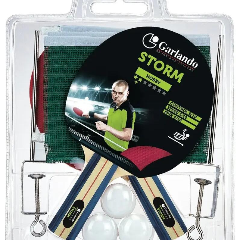 Storm Plus Table Tennis Set - 2 Bats and 3 Pingpong Balls - Net and Posts