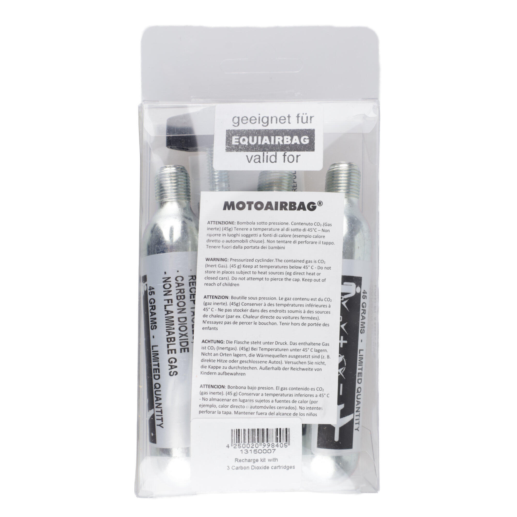 Recharge kit with 3 carbon dioxide cartridges Equiairbag 2/3