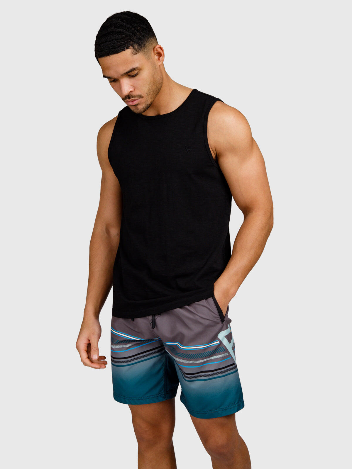 Malaku-Slub Heren Singlet Fashion Breathable Regular Fit Black 5/6