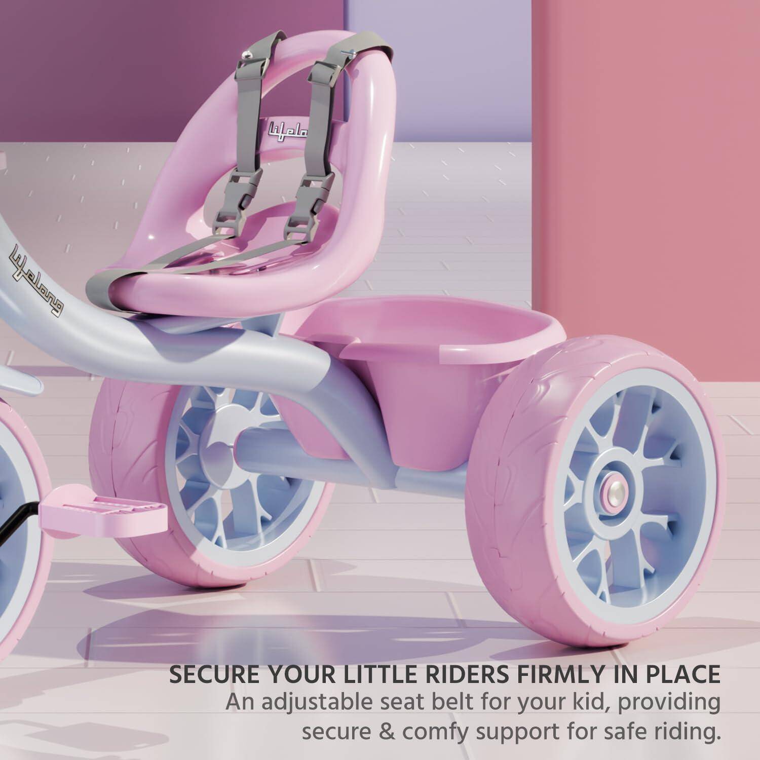 Lifelong Trike Cycle for Kids Cycle 2-5 Years | Tricycles for Boy&Girl | Baby Cycle | Bicycle for Kids | Bike for Kids with 3 Eva Wheels, Bell & Basket for Toys - 30Kg Capacity (Pink & Lavendar) -  2