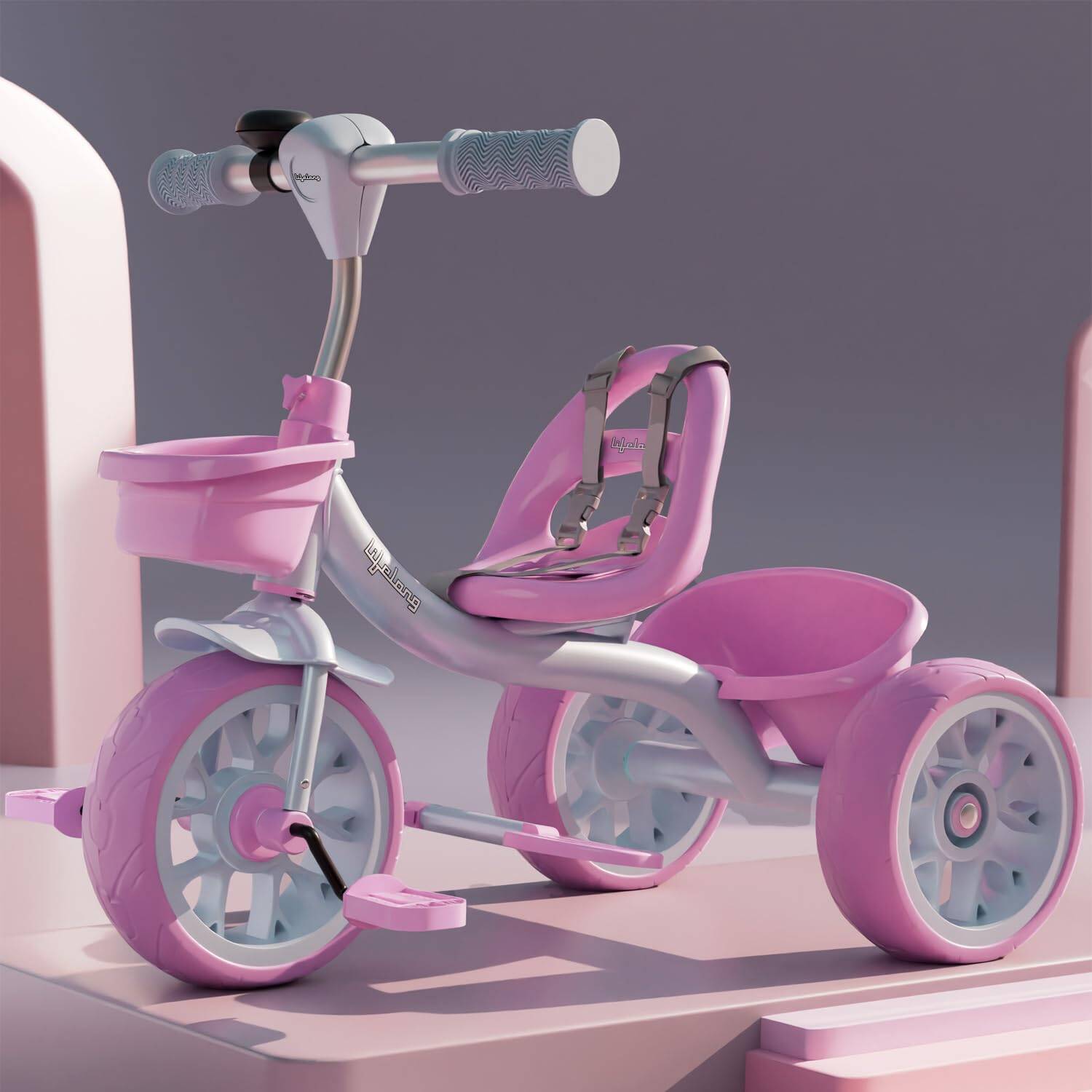 Lifelong Trike Cycle for Kids Cycle 2-5 Years | Tricycles for Boy&Girl | Baby Cycle | Bicycle for Kids | Bike for Kids with 3 Eva Wheels, Bell & Basket for Toys - 30Kg Capacity (Pink & Lavendar) -  1
