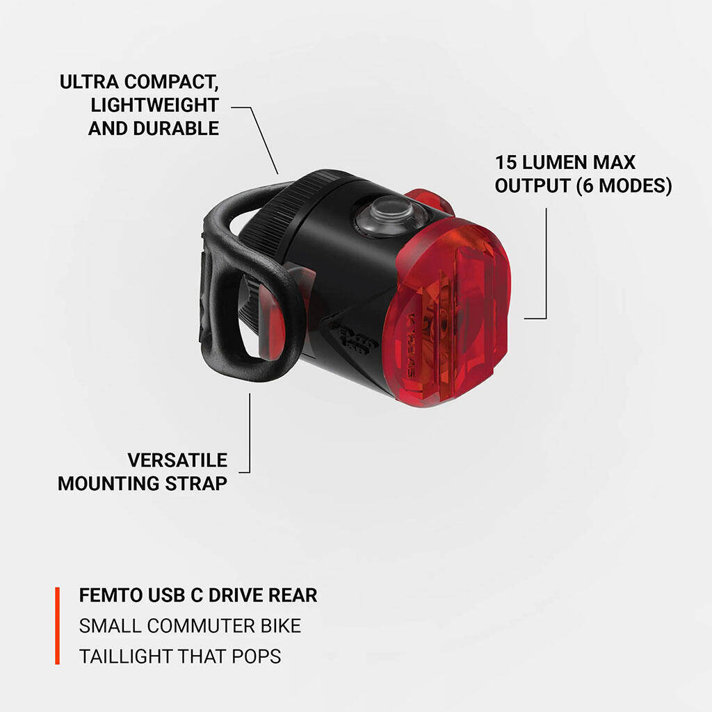 Lezyne Femto USB Drive Rear Light-Black (15 Lumens) -  2