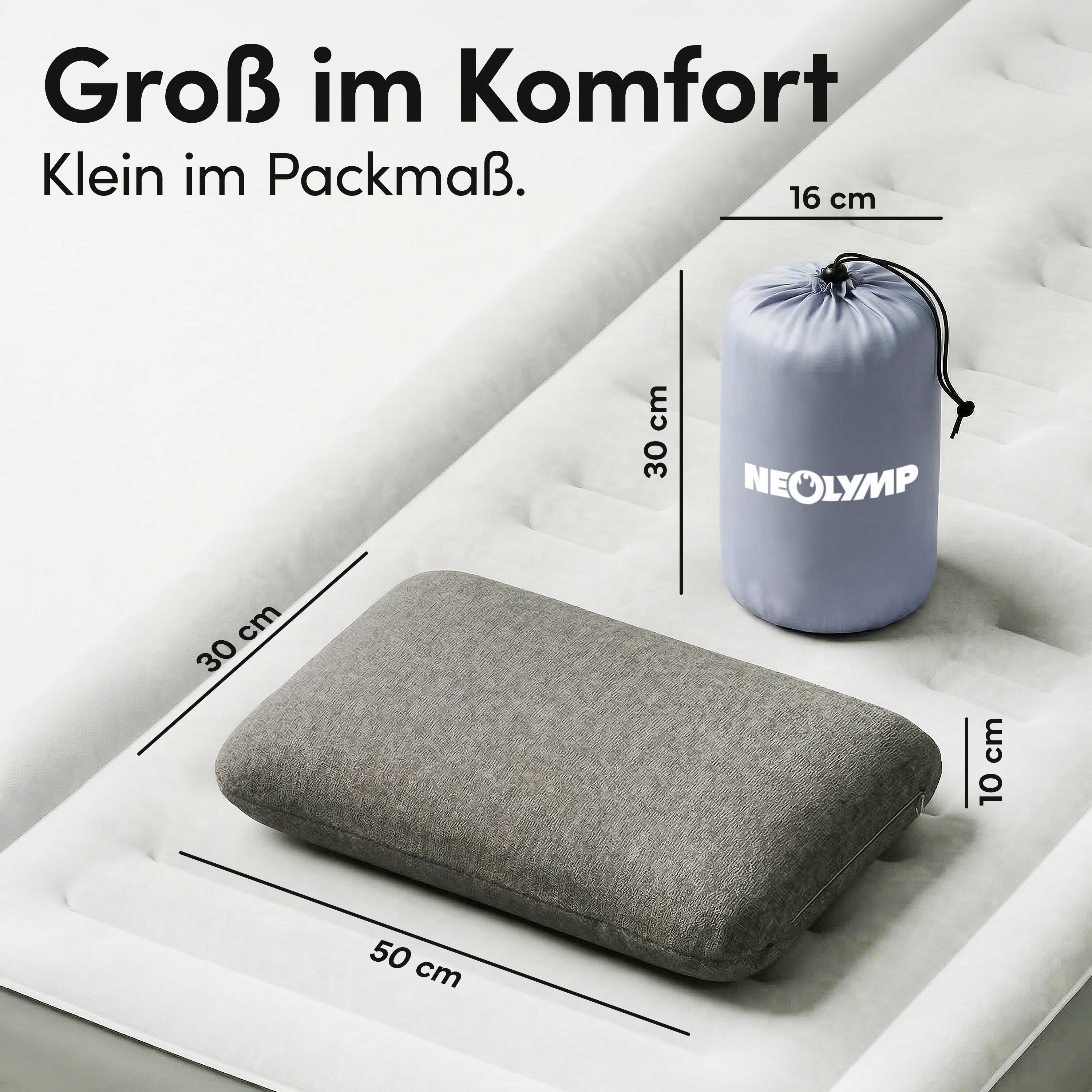 Ergonomisches Reisekissen Memory Foam 50x30x10 cm – kompakt & waschbar 2/7